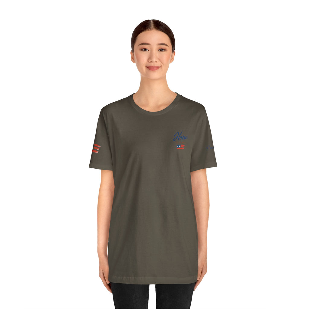 Hope Apparel Small Front - American Cursive Back Patriotic Tee - Unisex Jersey Short Sleeve Tee