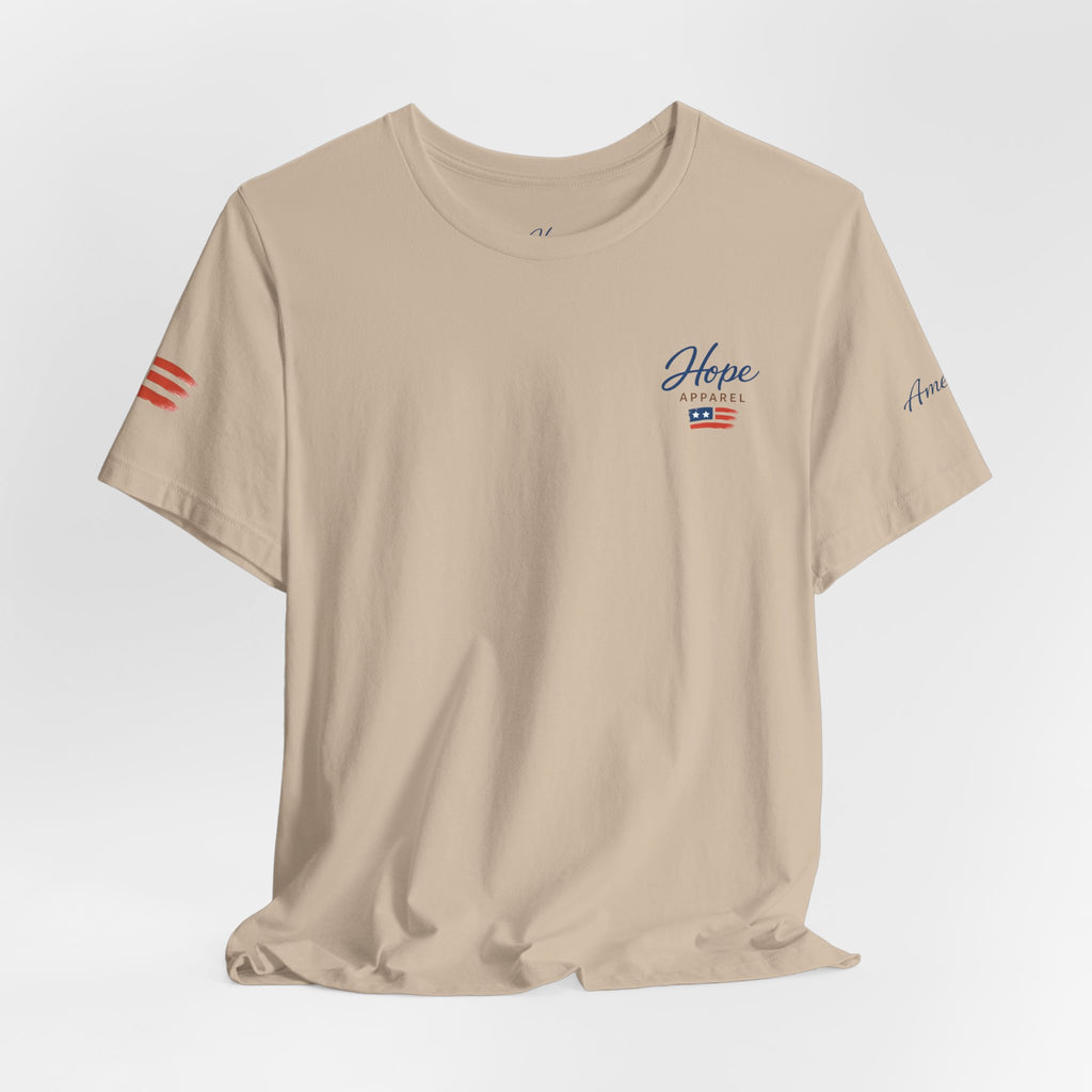 Hope Apparel Small Front - American Cursive Back Patriotic Tee - Unisex Jersey Short Sleeve Tee
