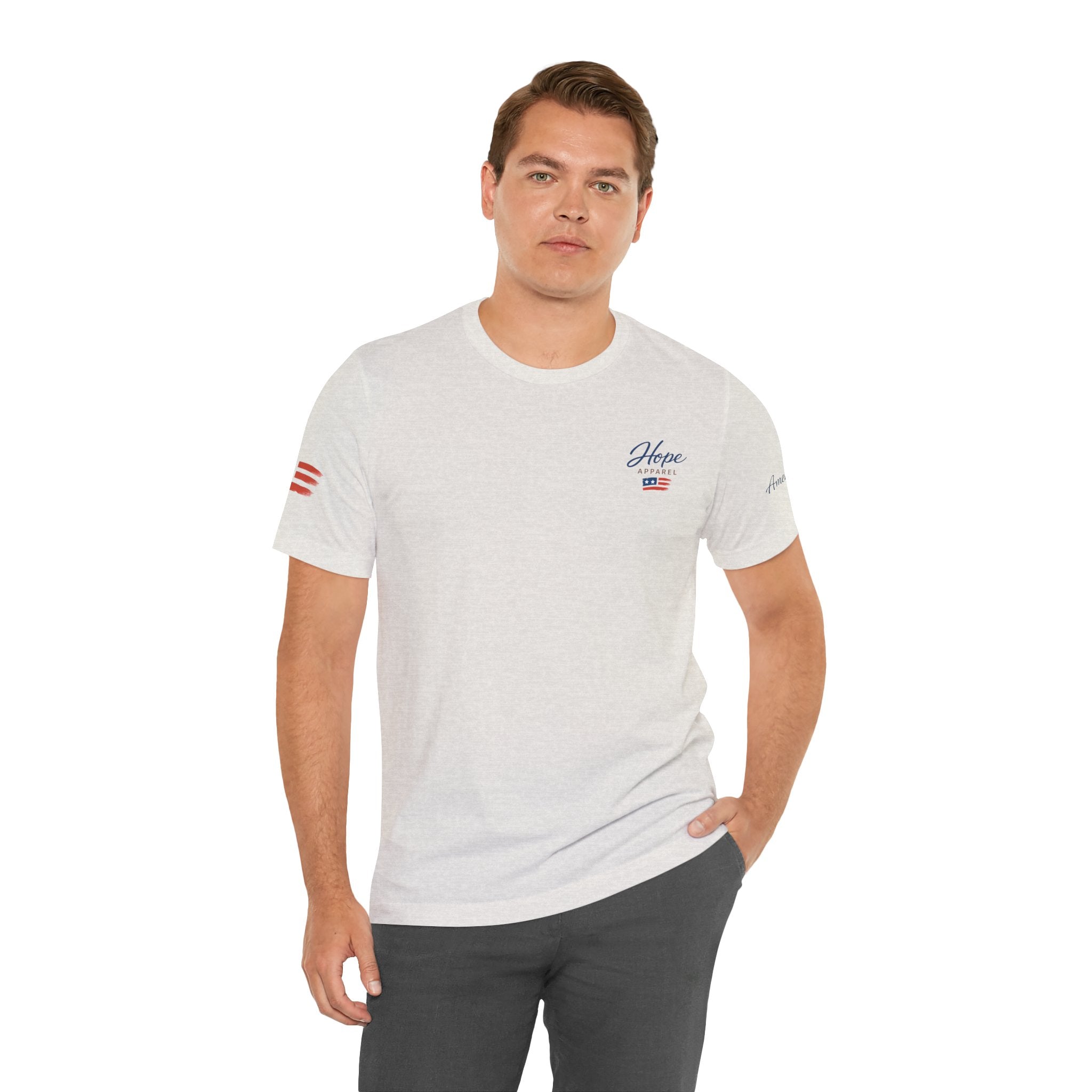 Hope Apparel Small Front - American Cursive Back Patriotic Tee - Unisex Jersey Short Sleeve Tee