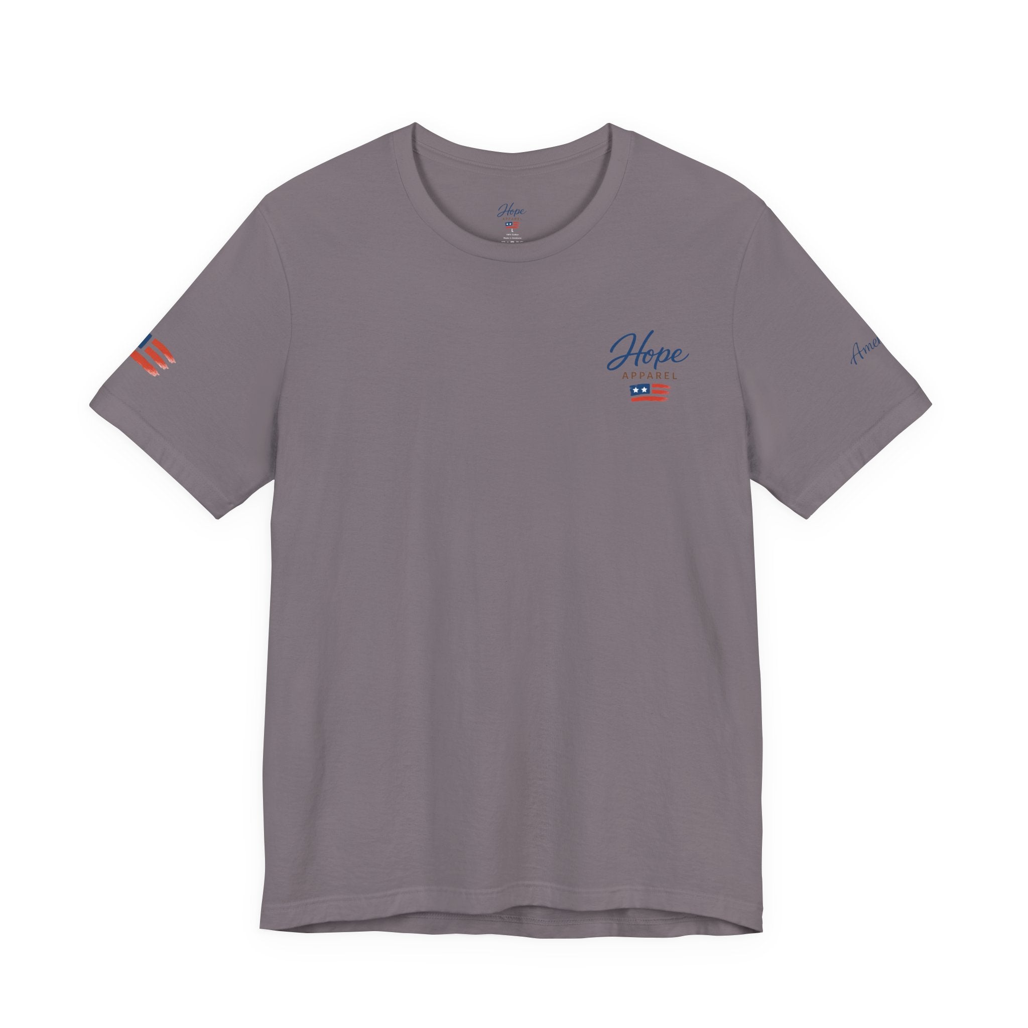 Hope Apparel Small Front - American Cursive Back Patriotic Tee - Unisex Jersey Short Sleeve Tee