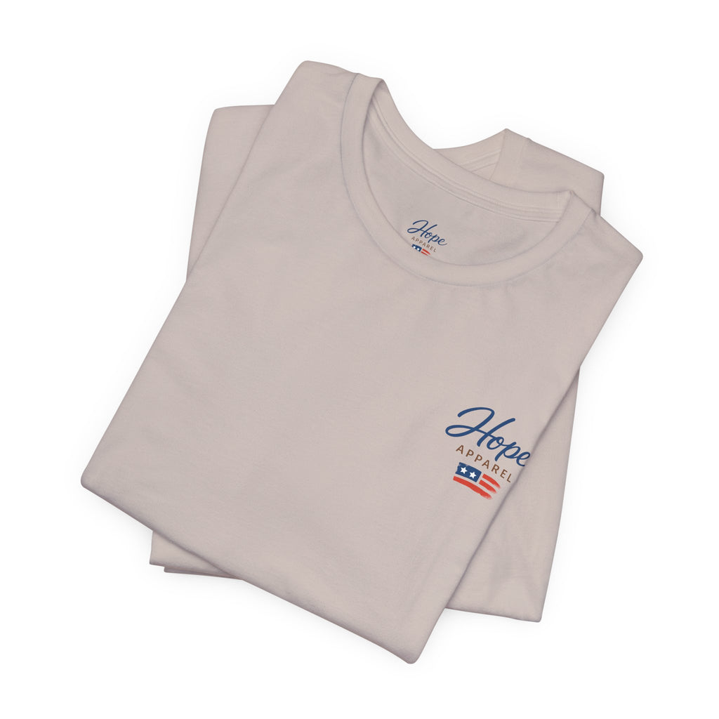 Hope Apparel Small Front - American Cursive Back Patriotic Tee - Unisex Jersey Short Sleeve Tee