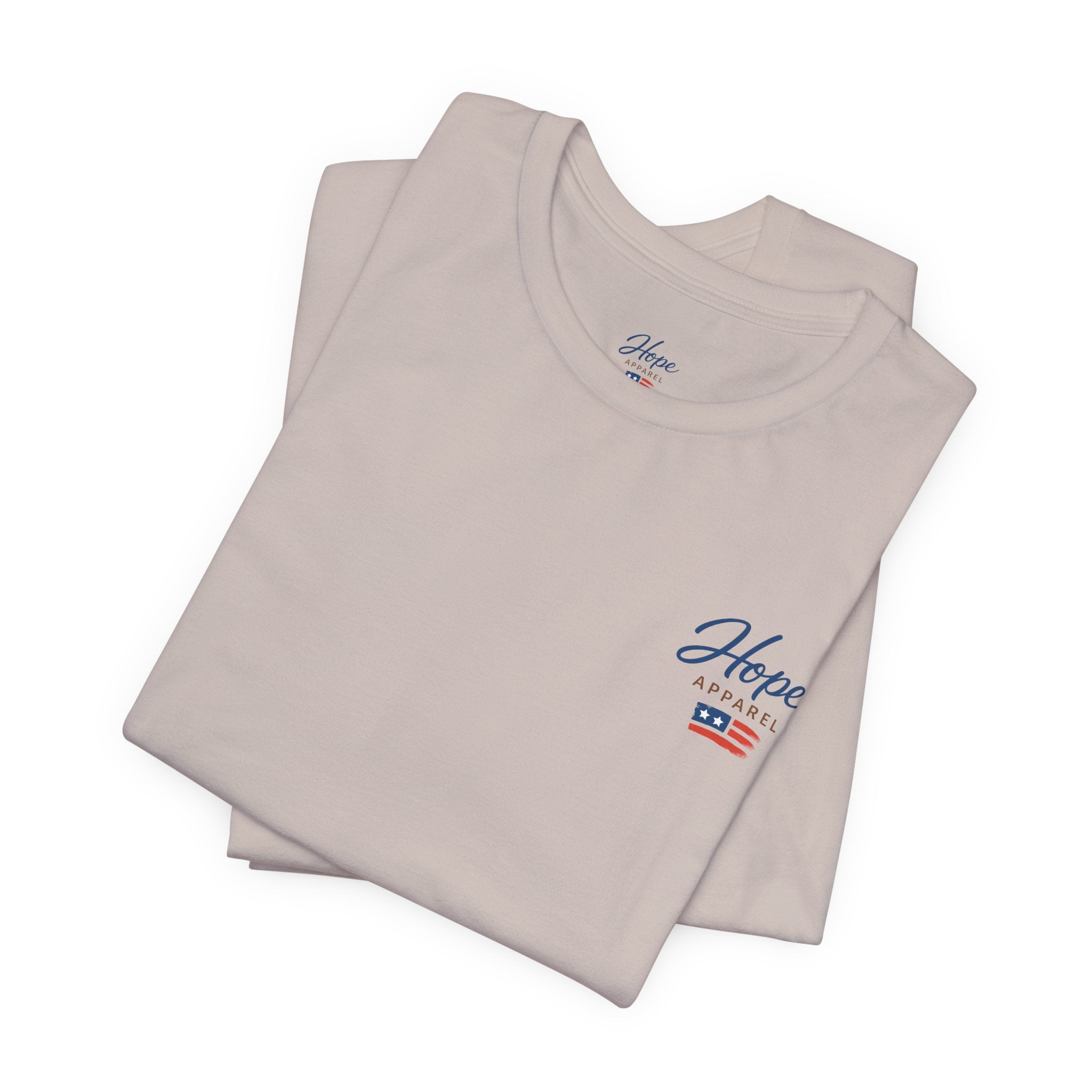 Hope Apparel Small Front - American Cursive Back Patriotic Tee - Unisex Jersey Short Sleeve Tee
