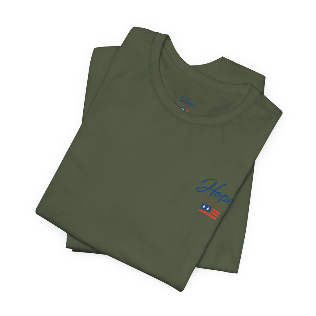 Hope Apparel Small Front - American Cursive Back Patriotic Tee - Unisex Jersey Short Sleeve Tee