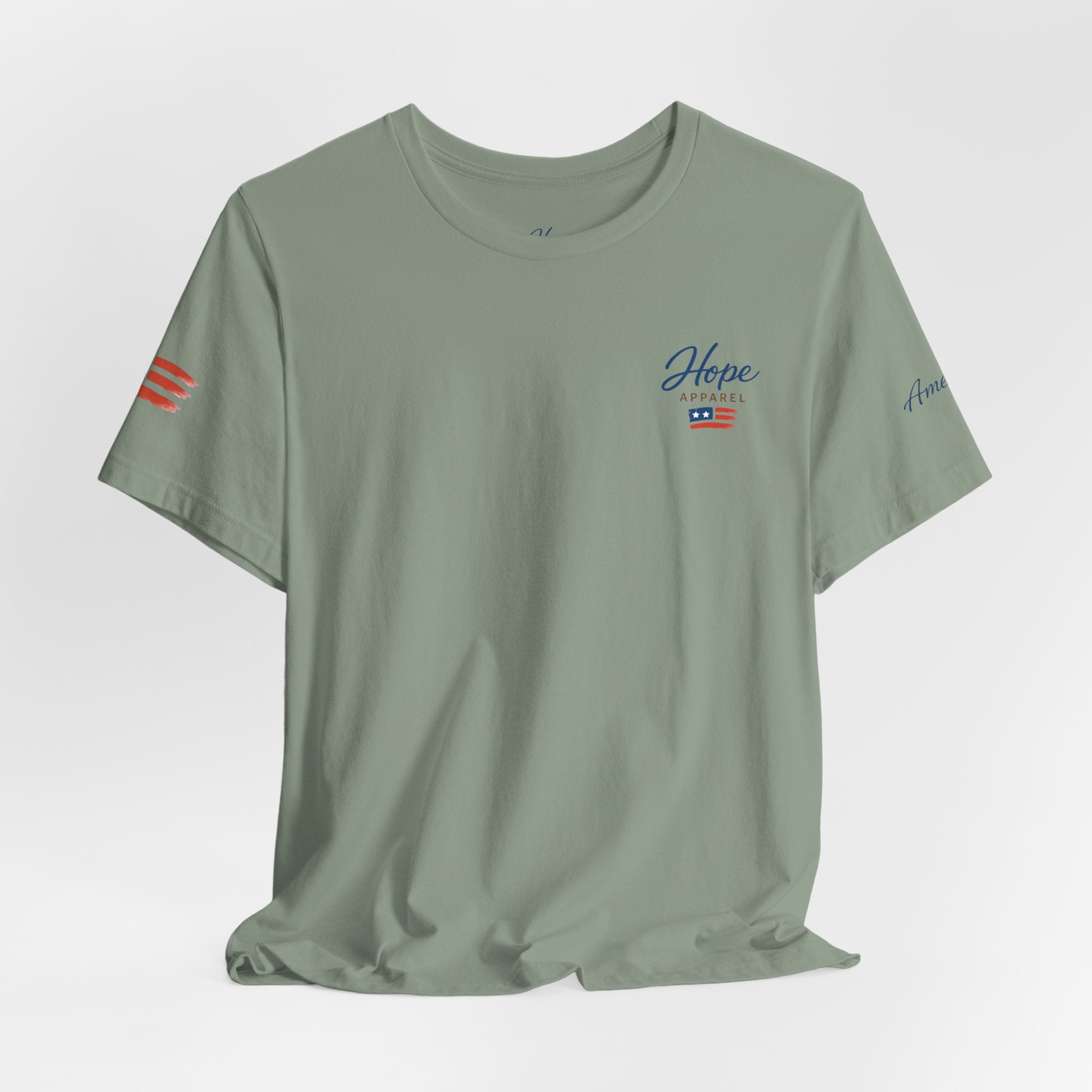Hope Apparel Small Front - American Cursive Back Patriotic Tee - Unisex Jersey Short Sleeve Tee