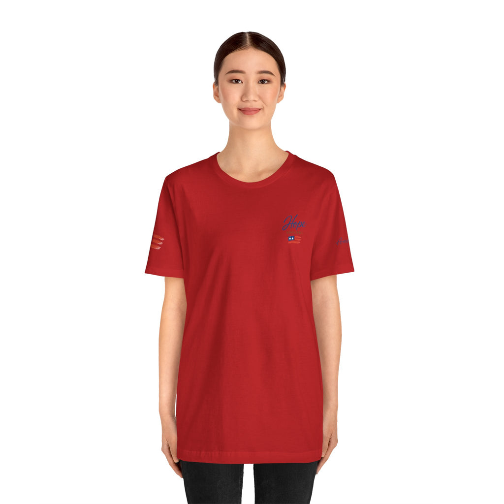 Hope Apparel Small Front - American Cursive Back Patriotic Tee - Unisex Jersey Short Sleeve Tee