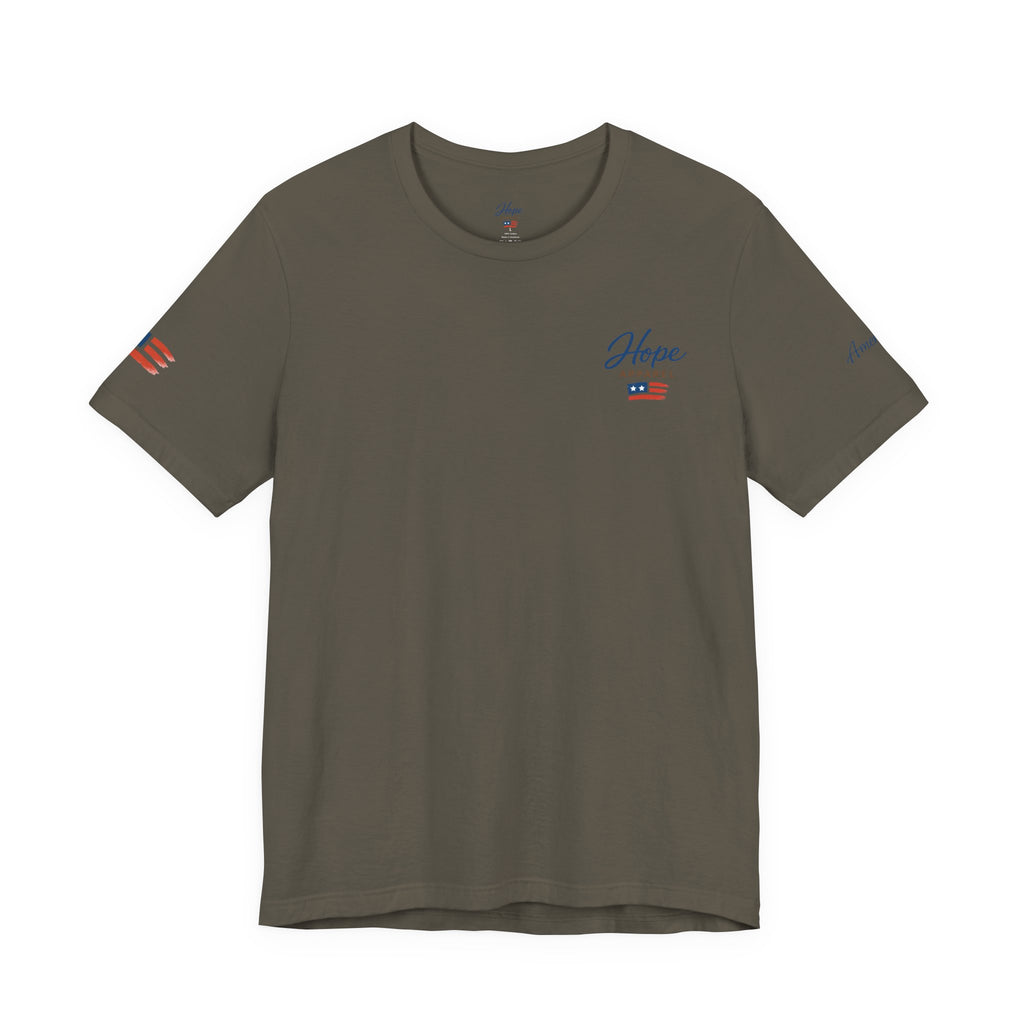 Hope Apparel Small Front - American Cursive Back Patriotic Tee - Unisex Jersey Short Sleeve Tee