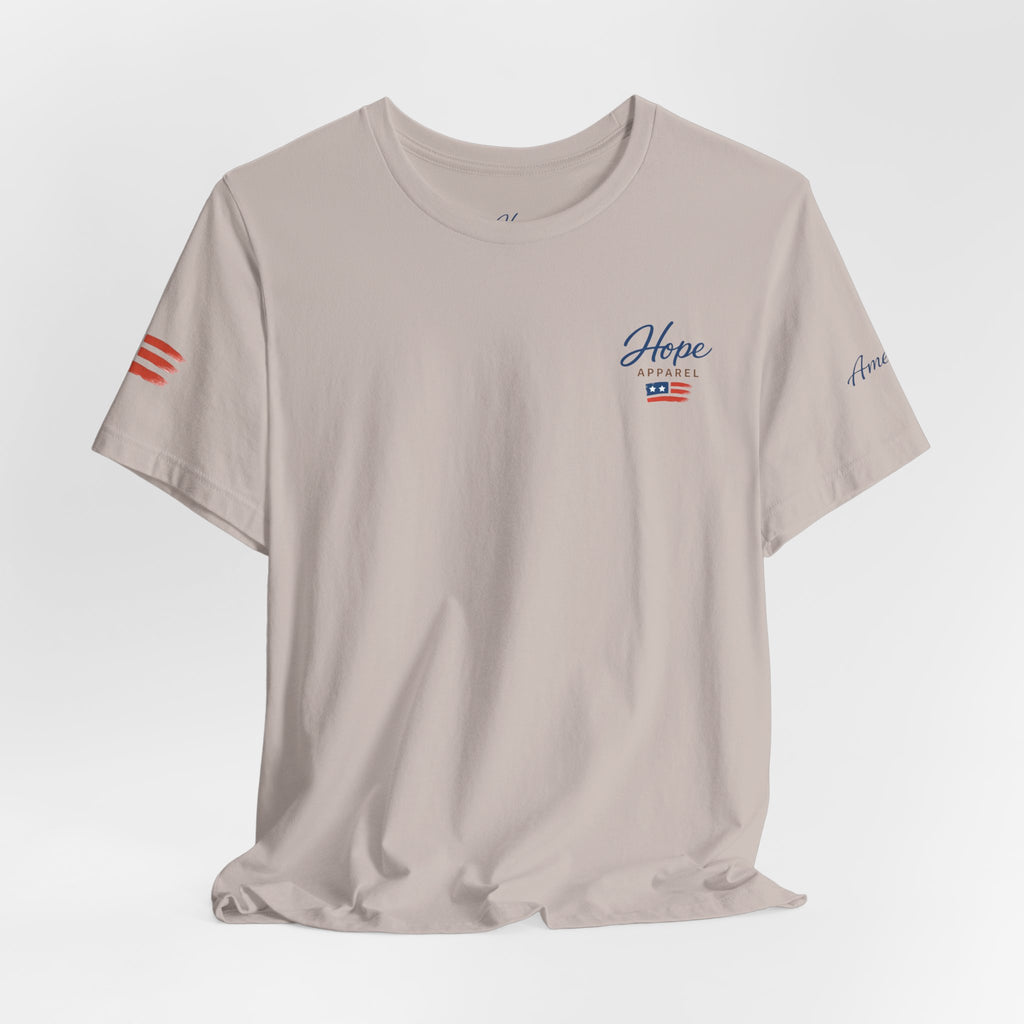 Hope Apparel Small Front - American Cursive Back Patriotic Tee - Unisex Jersey Short Sleeve Tee