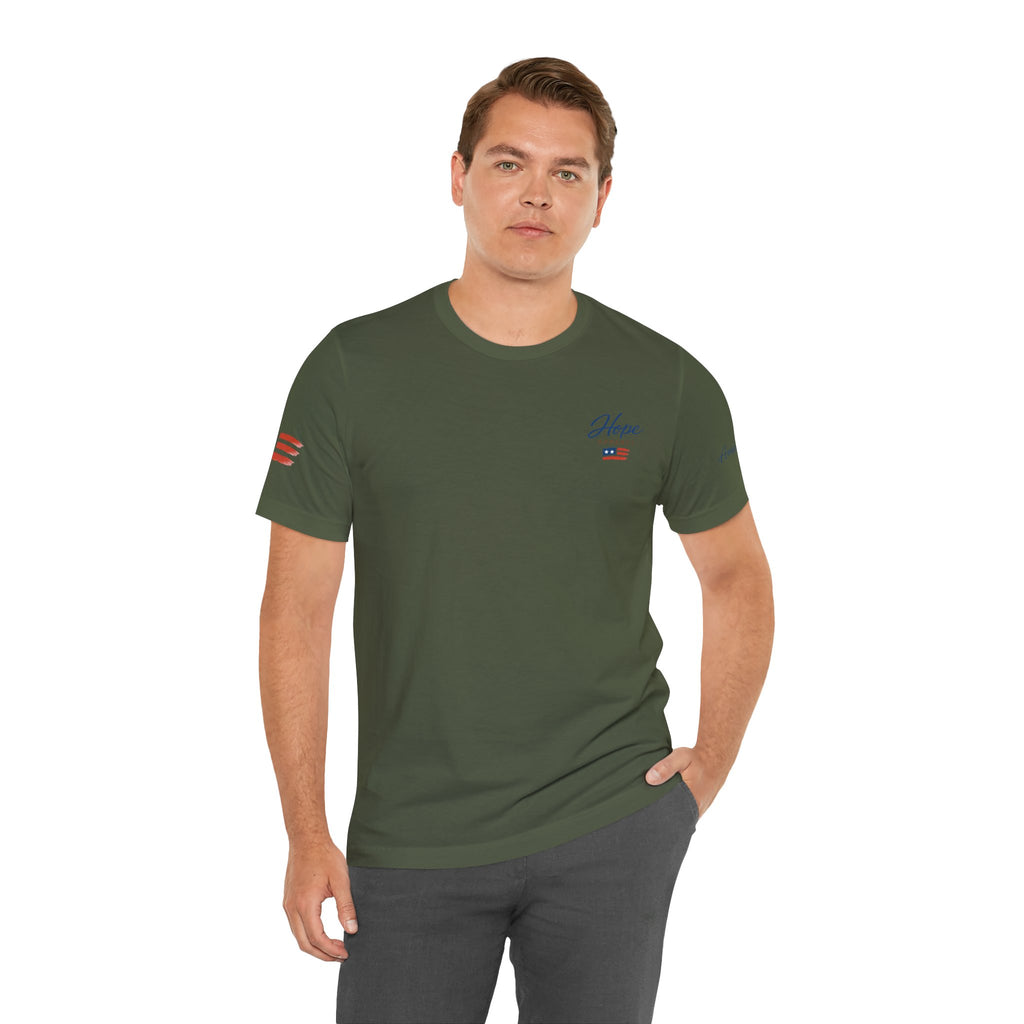 Hope Apparel Small Front - American Cursive Back Patriotic Tee - Unisex Jersey Short Sleeve Tee
