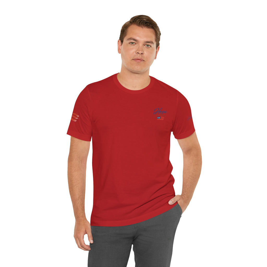 Hope Apparel Small Front - American Cursive Back Patriotic Tee - Unisex Jersey Short Sleeve Tee