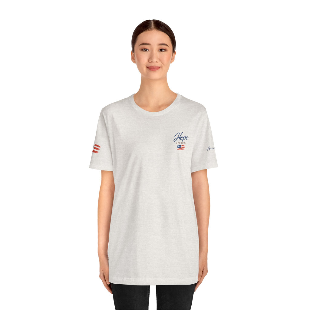 Hope Apparel Small Front - American Cursive Back Patriotic Tee - Unisex Jersey Short Sleeve Tee