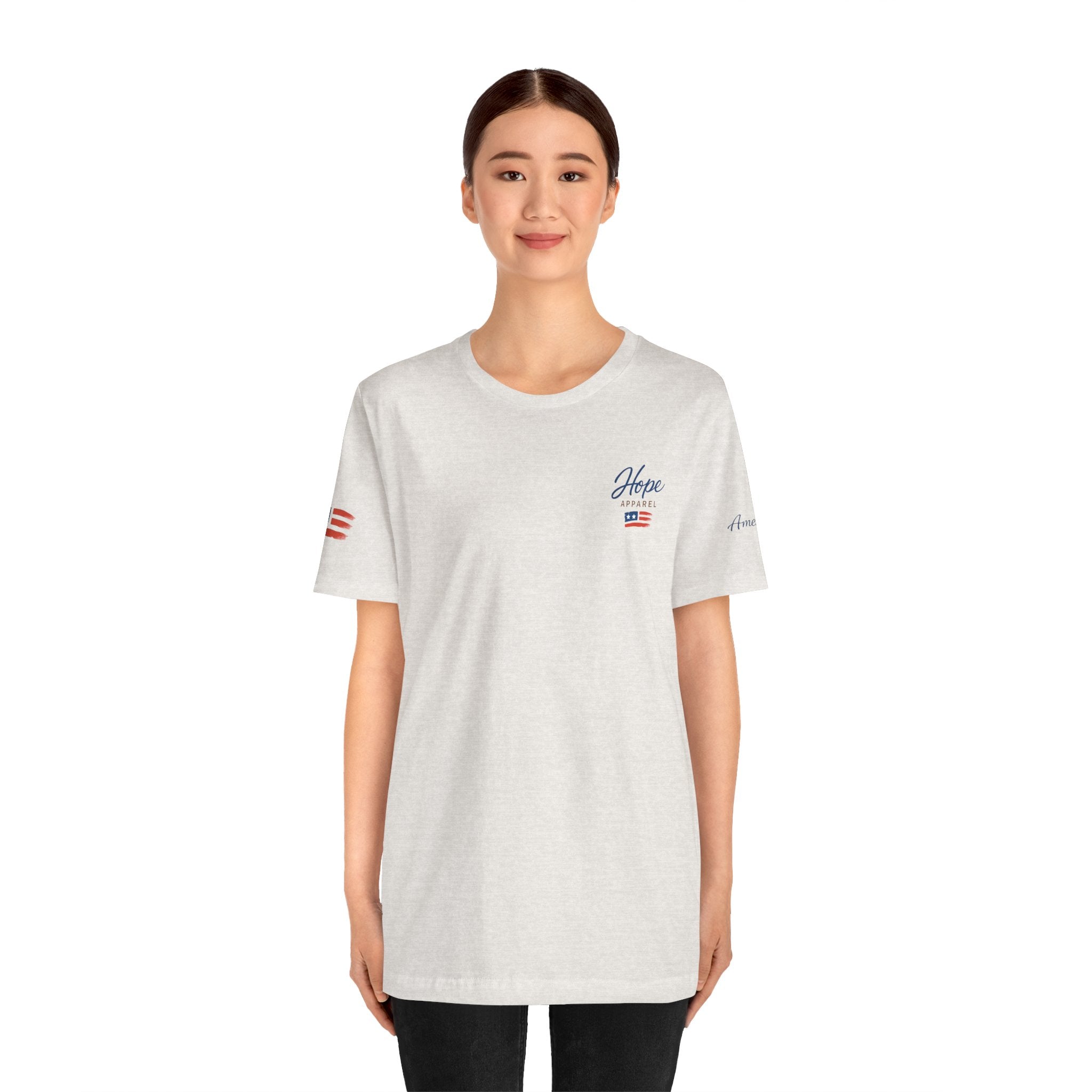 Hope Apparel Small Front - American Cursive Back Patriotic Tee - Unisex Jersey Short Sleeve Tee