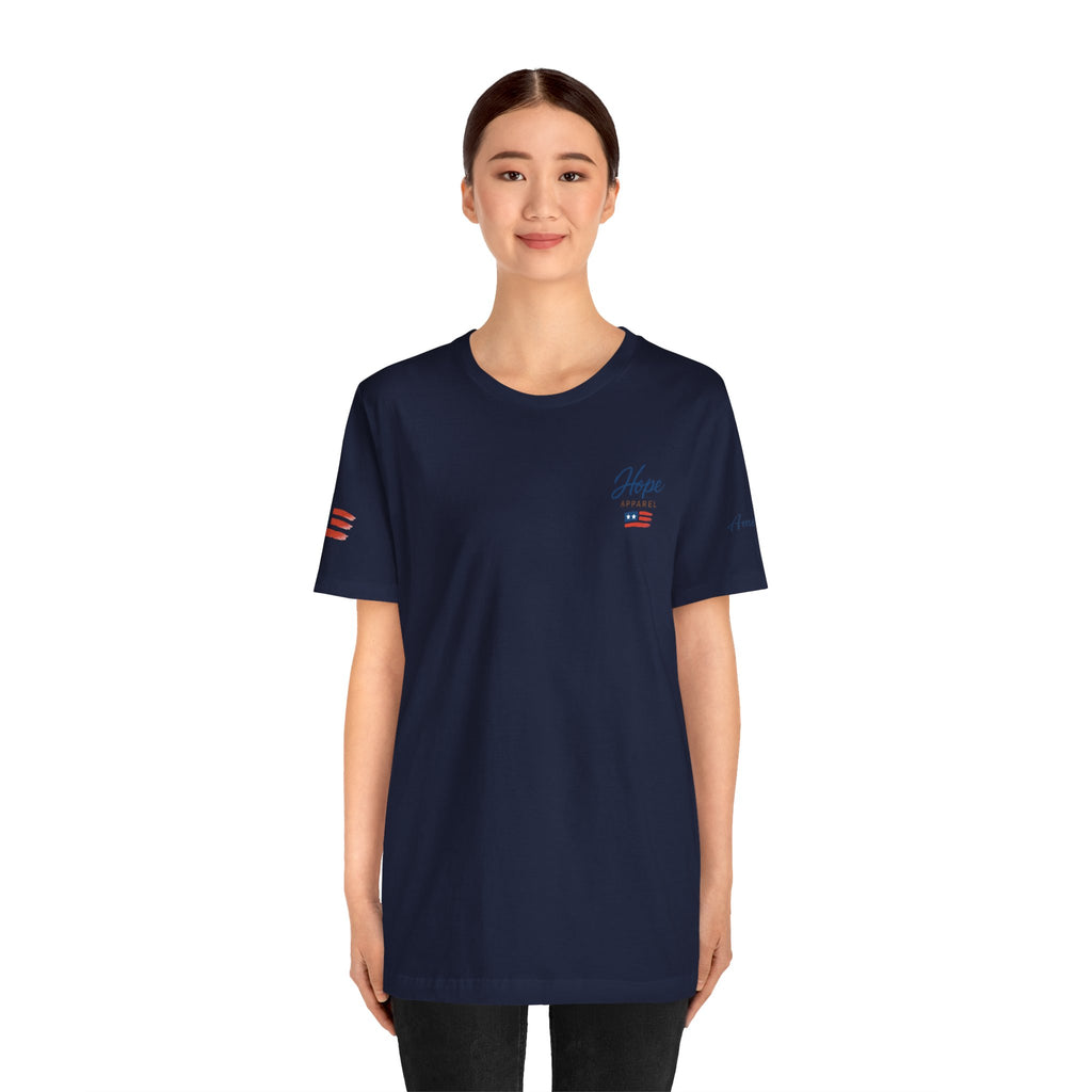 Hope Apparel Small Front - American Cursive Back Patriotic Tee - Unisex Jersey Short Sleeve Tee