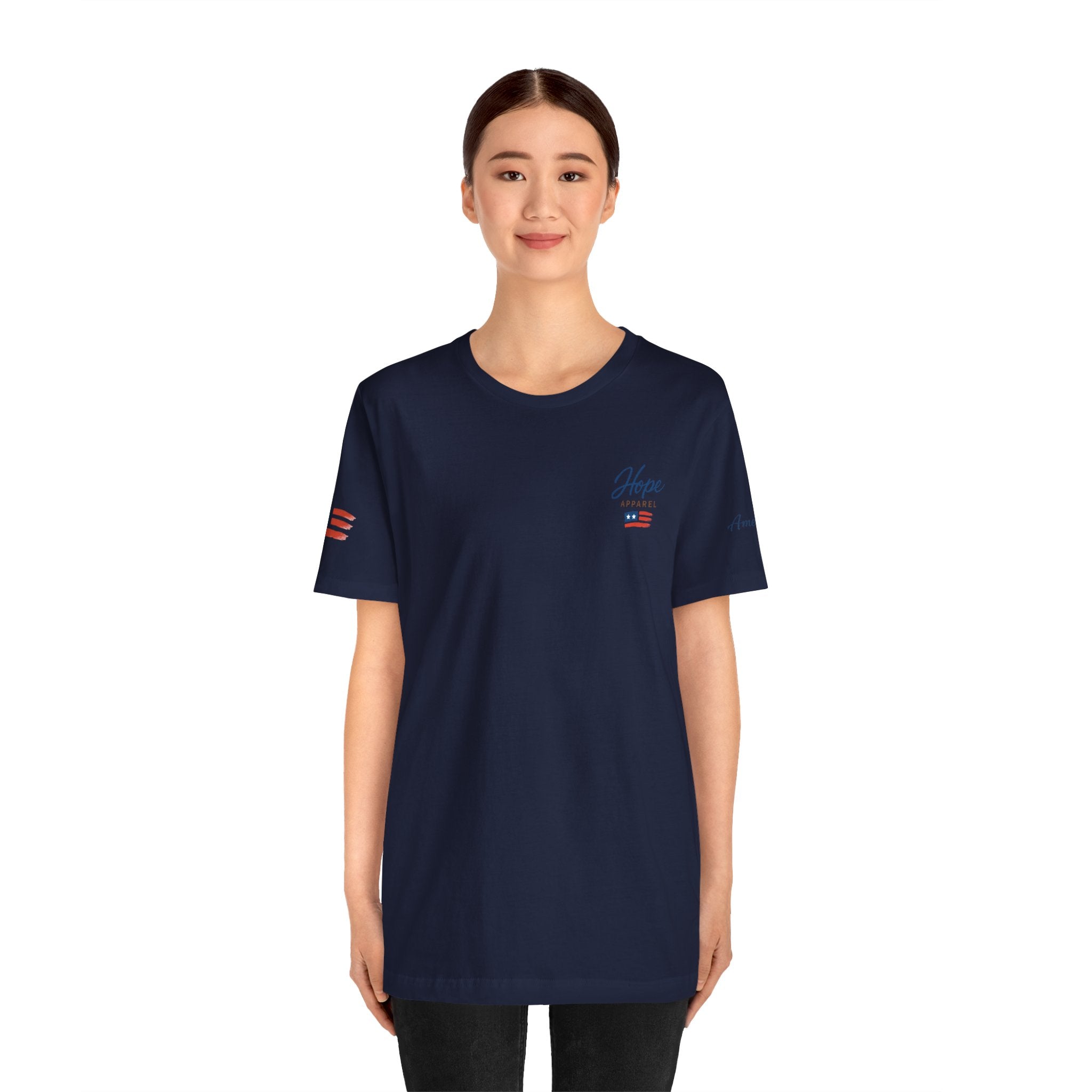 Hope Apparel Small Front - American Cursive Back Patriotic Tee - Unisex Jersey Short Sleeve Tee