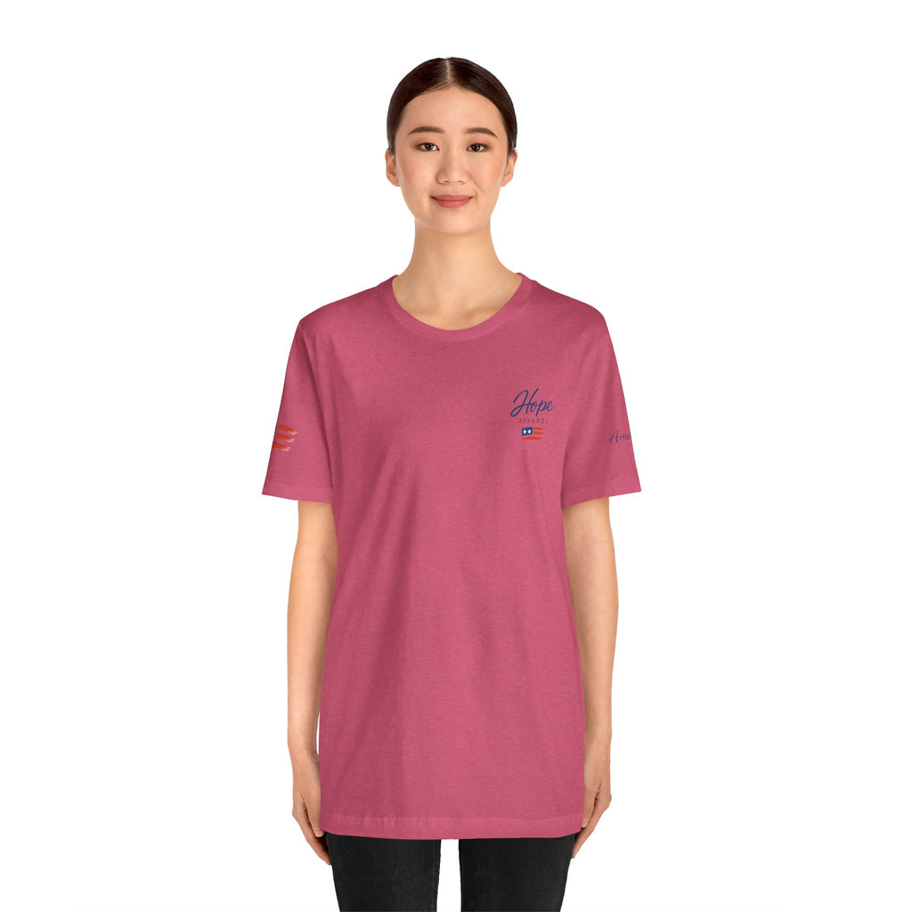 Hope Apparel Small Front - American Cursive Back Patriotic Tee - Unisex Jersey Short Sleeve Tee