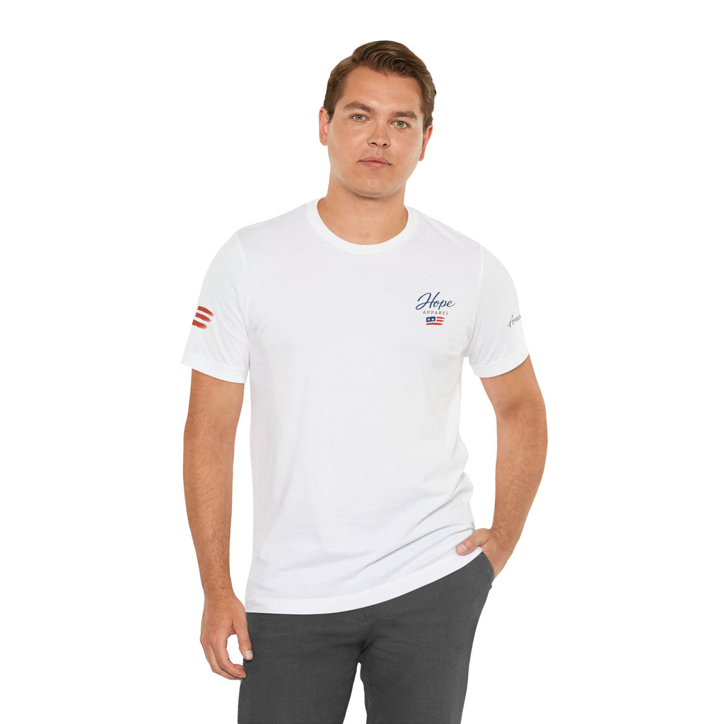 Hope Apparel Small Front - American Cursive Back Patriotic Tee - Unisex Jersey Short Sleeve Tee