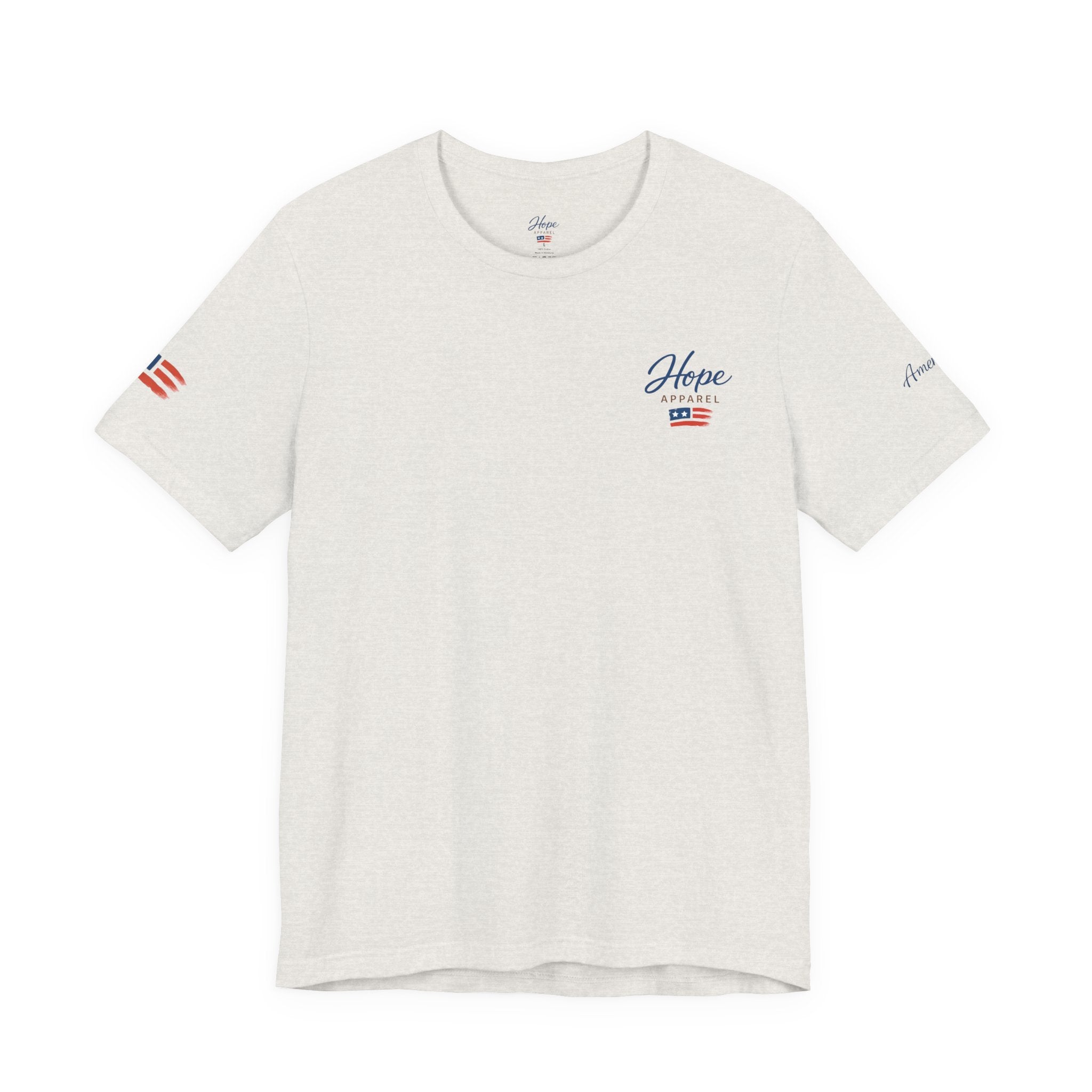 Hope Apparel Small Front - American Cursive Back Patriotic Tee - Unisex Jersey Short Sleeve Tee