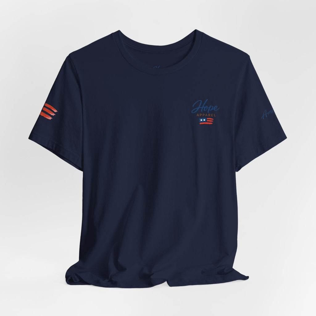 Hope Apparel Small Front - American Cursive Back Patriotic Tee - Unisex Jersey Short Sleeve Tee