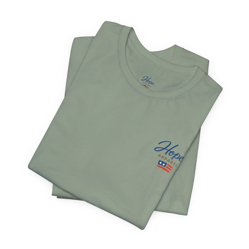 Hope Apparel Small Front - American Cursive Back Patriotic Tee - Unisex Jersey Short Sleeve Tee