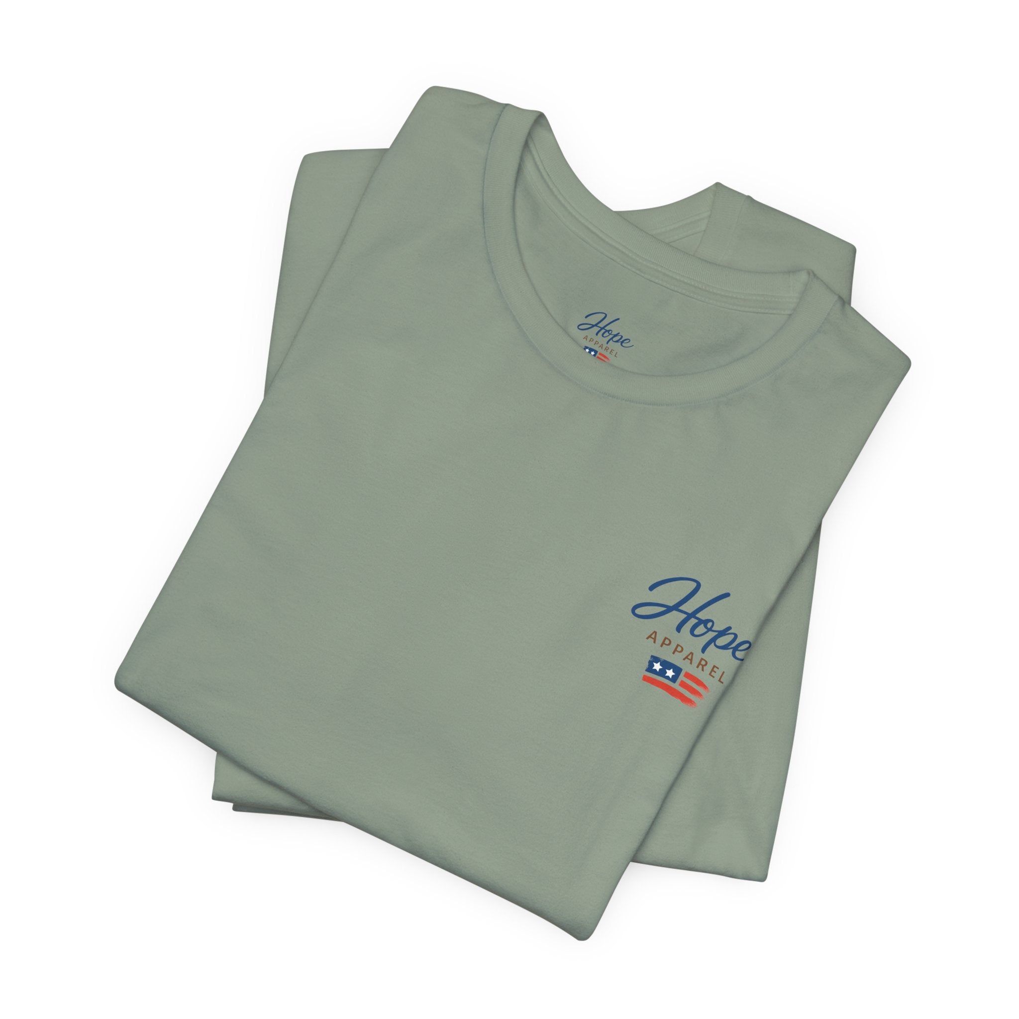Hope Apparel Small Front - American Cursive Back Patriotic Tee - Unisex Jersey Short Sleeve Tee