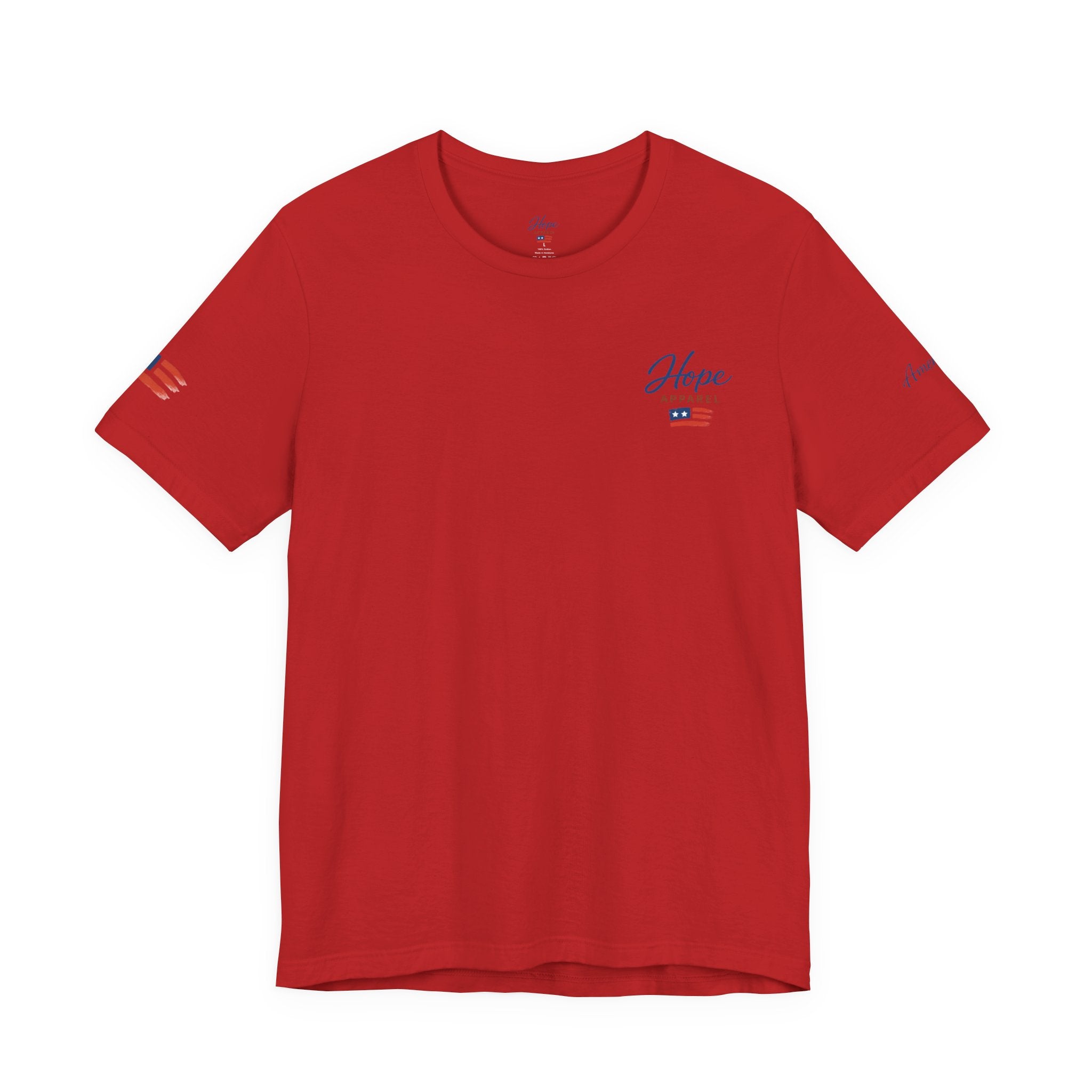 Hope Apparel Small Front - American Cursive Back Patriotic Tee - Unisex Jersey Short Sleeve Tee
