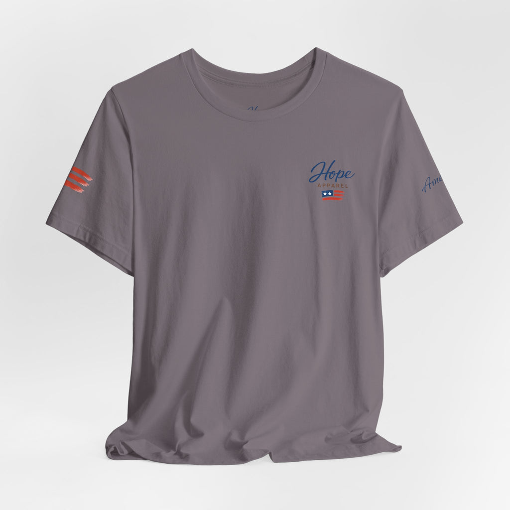Hope Apparel Small Front - American Cursive Back Patriotic Tee - Unisex Jersey Short Sleeve Tee