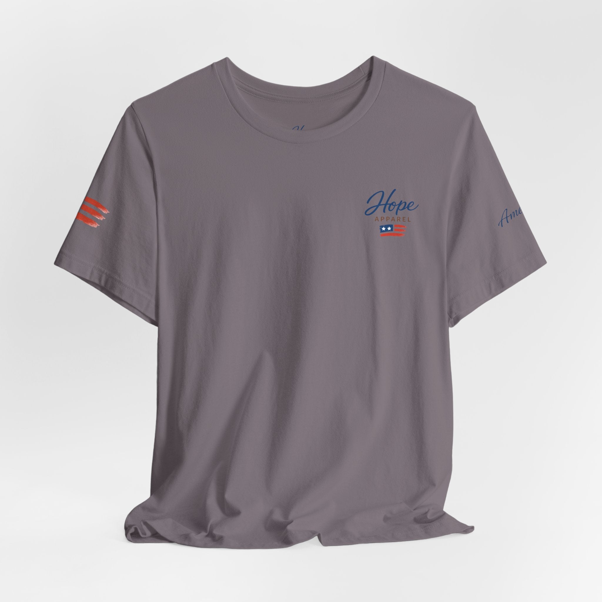 Hope Apparel Small Front - American Cursive Back Patriotic Tee - Unisex Jersey Short Sleeve Tee