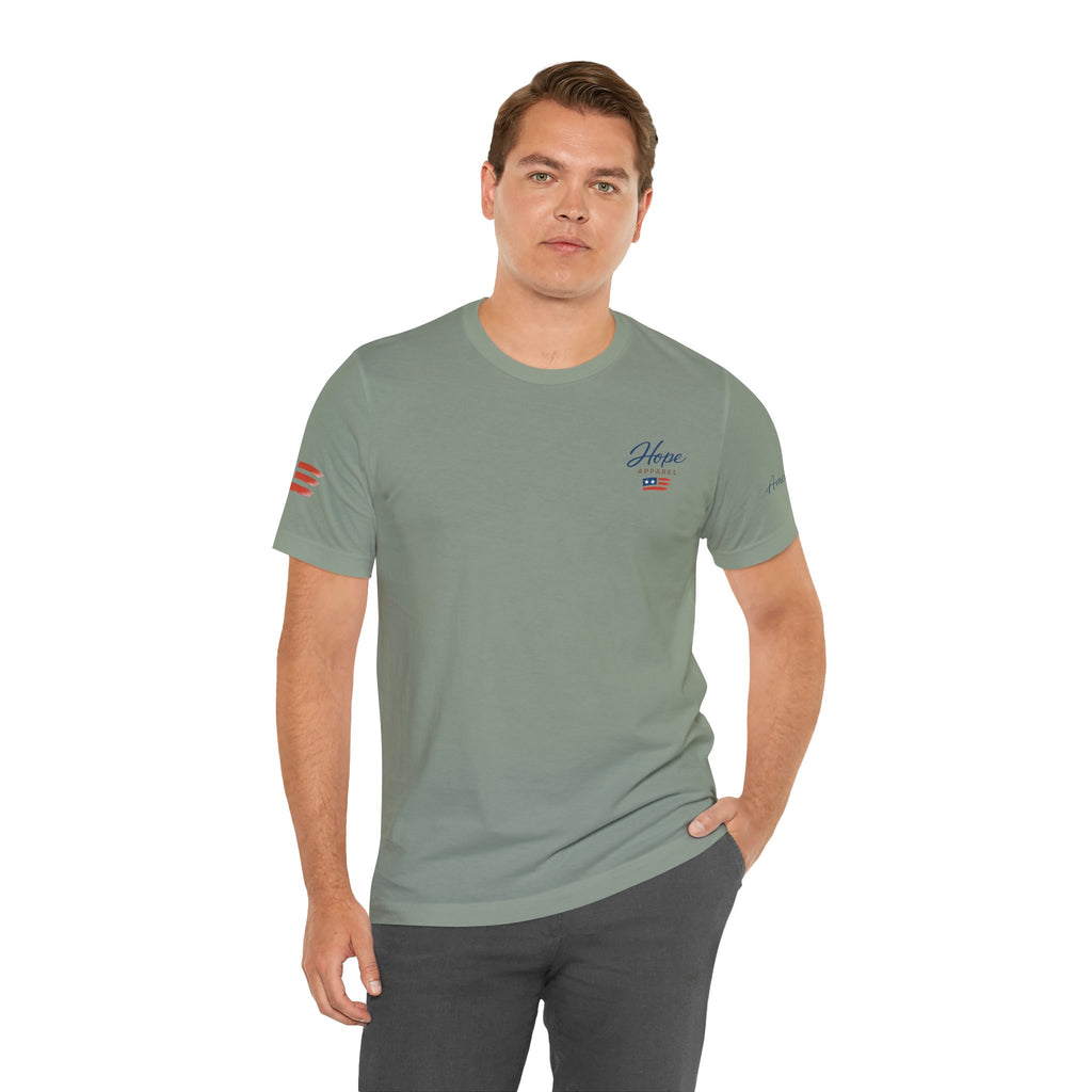 Hope Apparel Small Front - American Cursive Back Patriotic Tee - Unisex Jersey Short Sleeve Tee