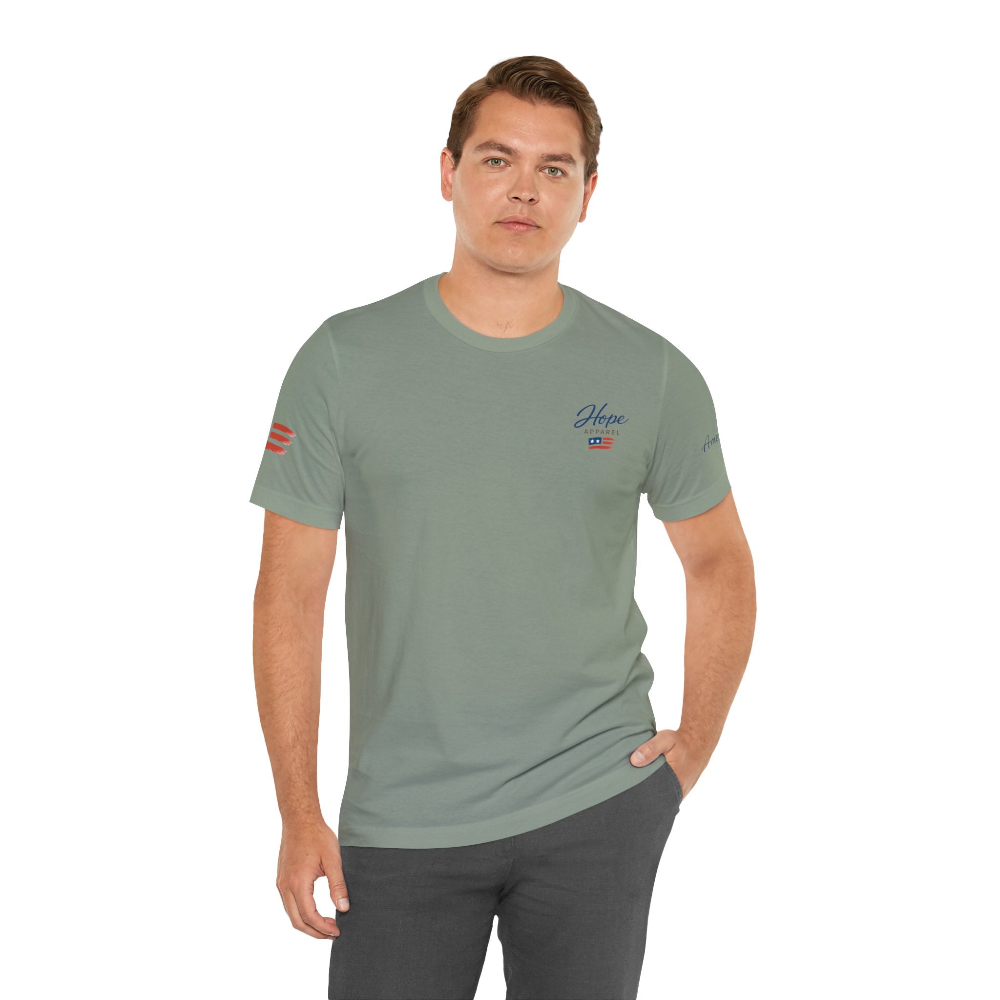 Hope Apparel Small Front - American Cursive Back Patriotic Tee - Unisex Jersey Short Sleeve Tee