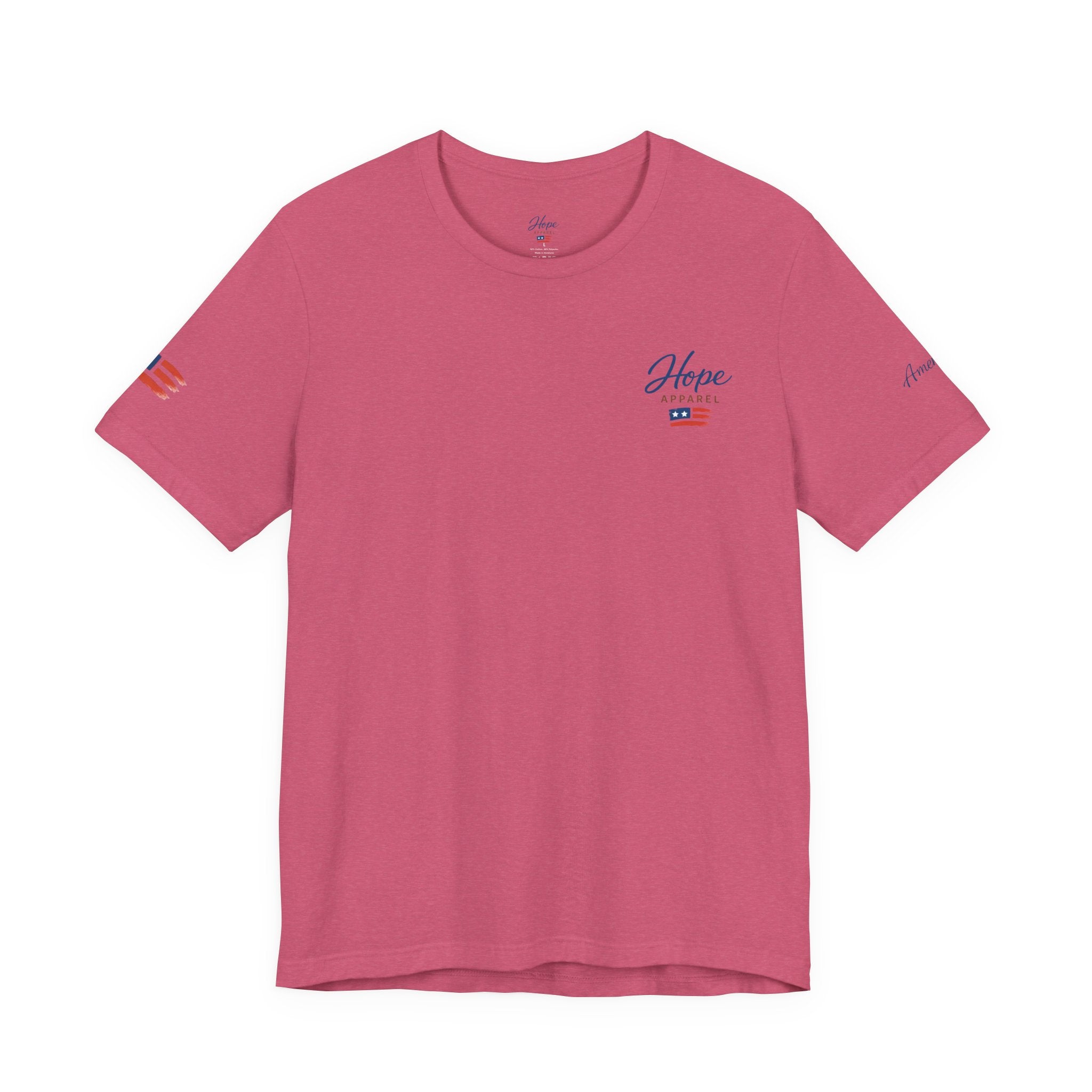 Hope Apparel Small Front - American Cursive Back Patriotic Tee - Unisex Jersey Short Sleeve Tee