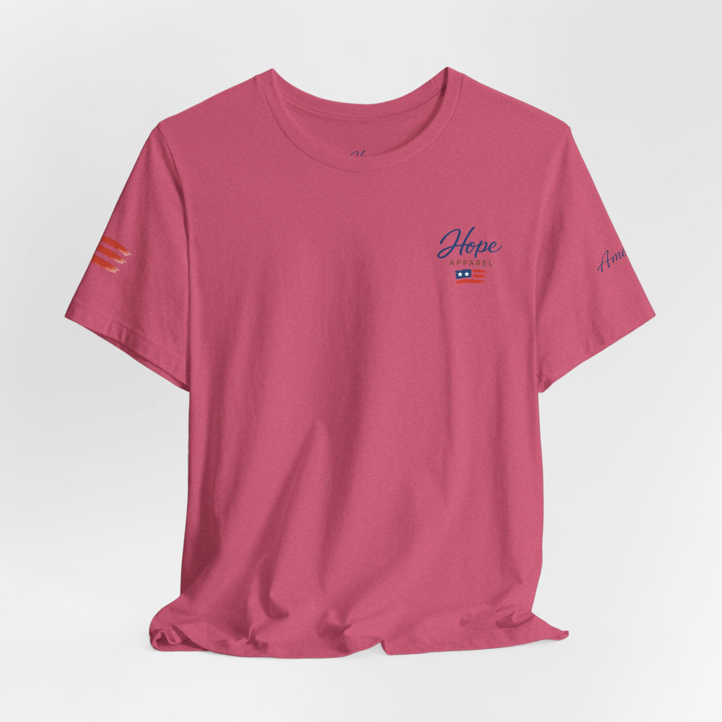 Hope Apparel Small Front - American Cursive Back Patriotic Tee - Unisex Jersey Short Sleeve Tee