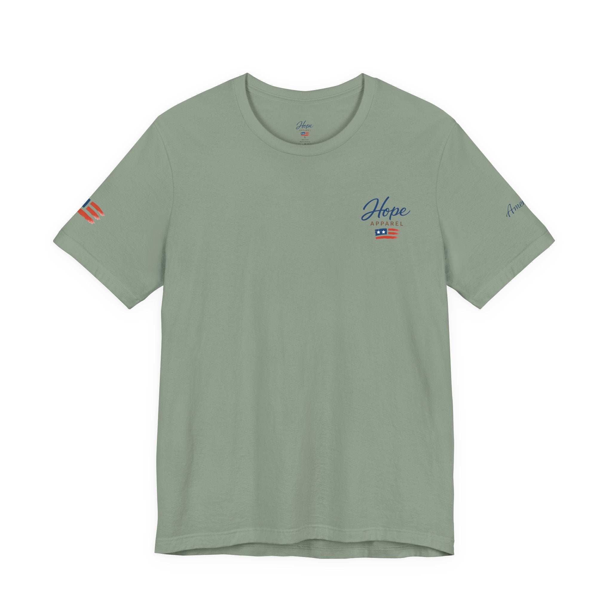 Hope Apparel Small Front - American Cursive Back Patriotic Tee - Unisex Jersey Short Sleeve Tee