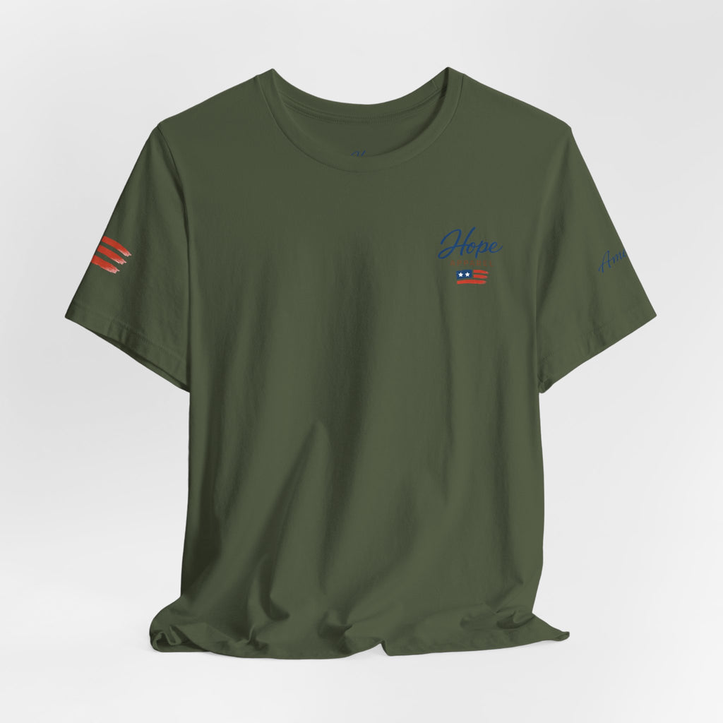 Hope Apparel Small Front - American Cursive Back Patriotic Tee - Unisex Jersey Short Sleeve Tee