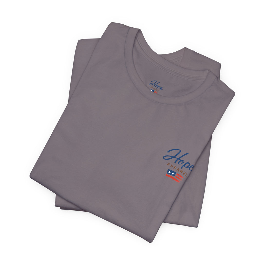 Hope Apparel Small Front - American Cursive Back Patriotic Tee - Unisex Jersey Short Sleeve Tee