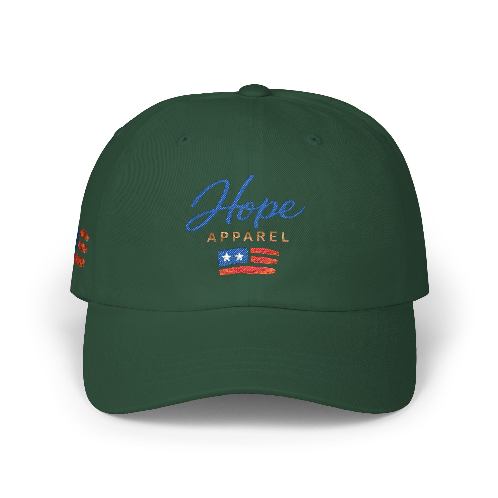 Hope Apparel embroidered American flag Dad Cap | white cotton baseball hat