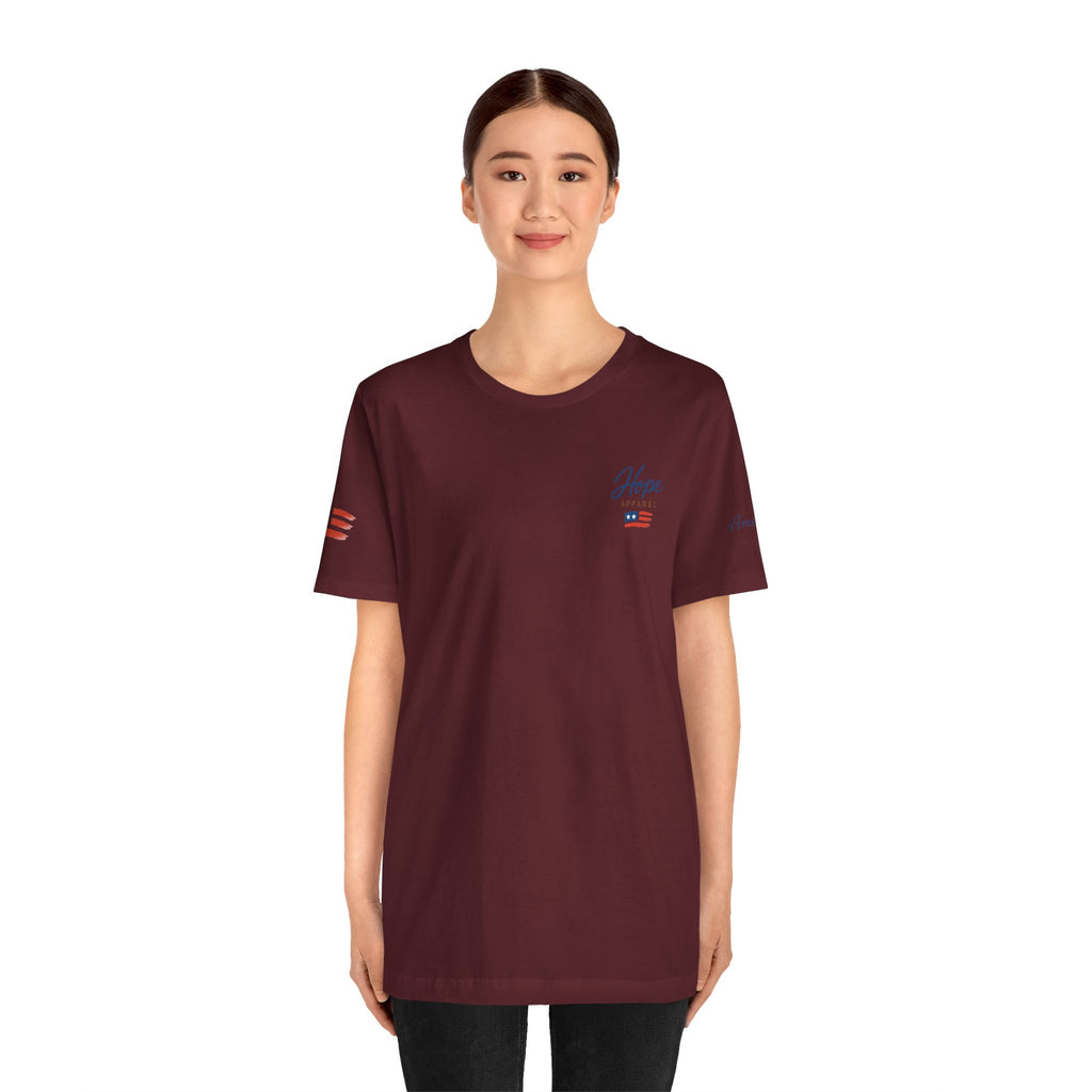 Hope Apparel Small Front - American Cursive Back Patriotic Tee - Unisex Jersey Short Sleeve Tee