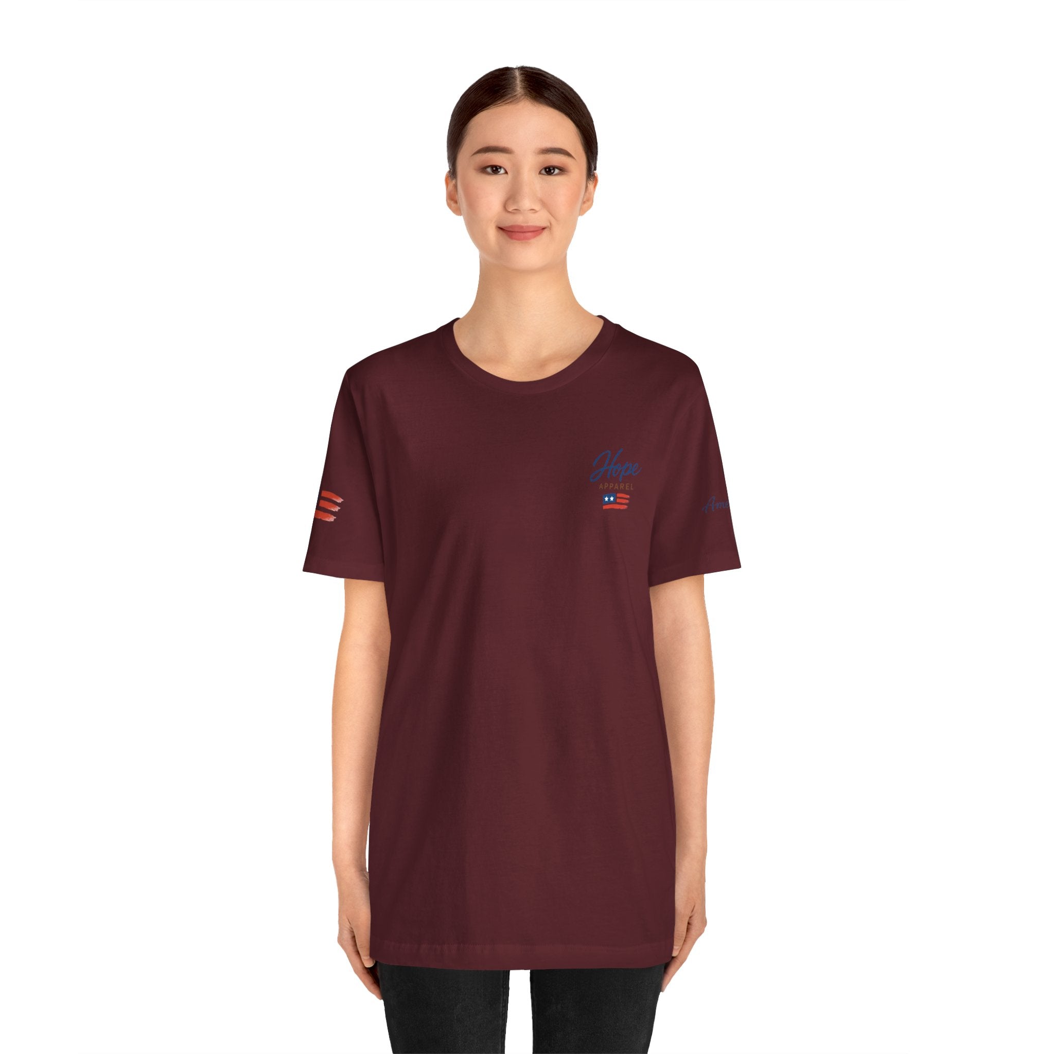 Hope Apparel Small Front - American Cursive Back Patriotic Tee - Unisex Jersey Short Sleeve Tee