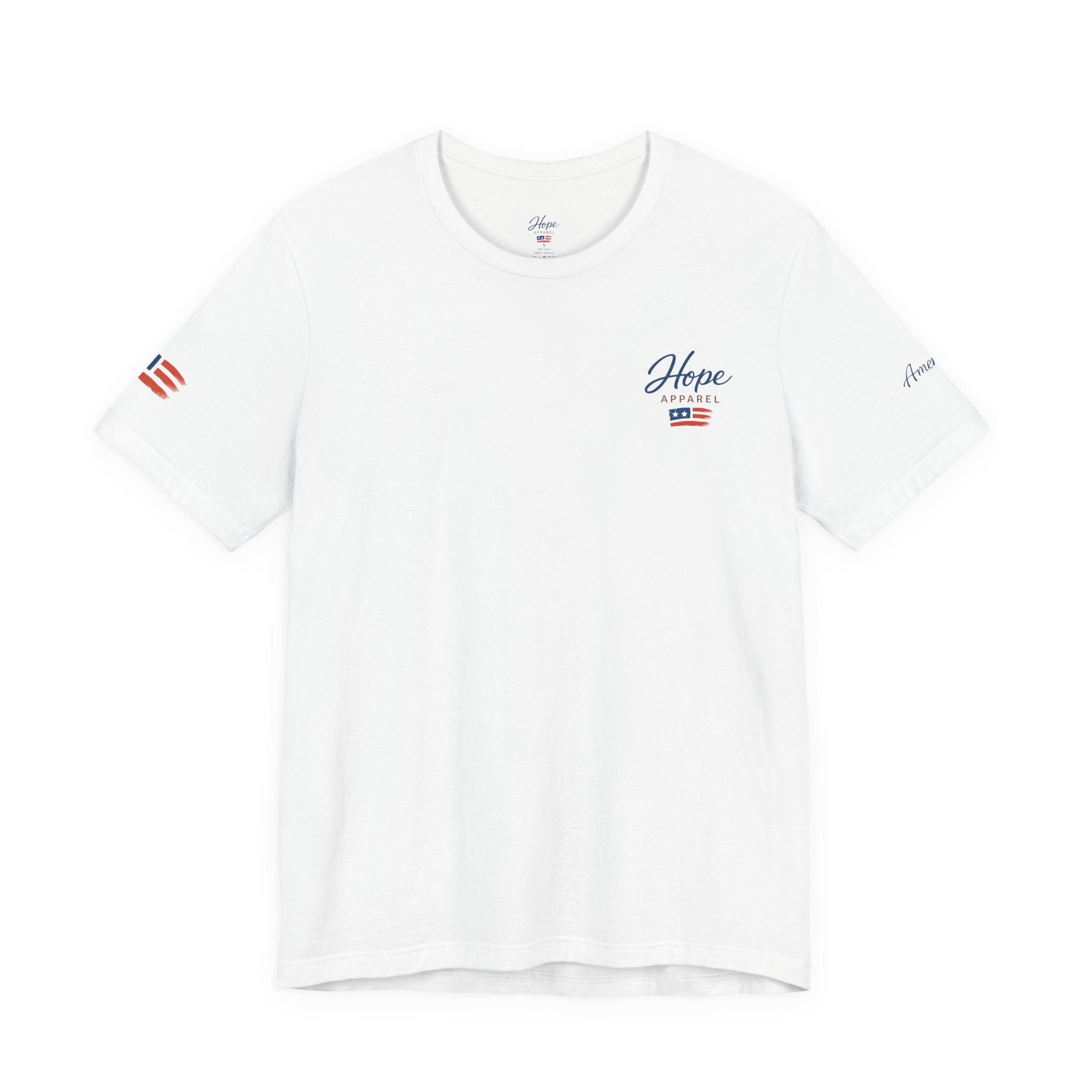 Hope Apparel Small Front - American Cursive Back Patriotic Tee - Unisex Jersey Short Sleeve Tee