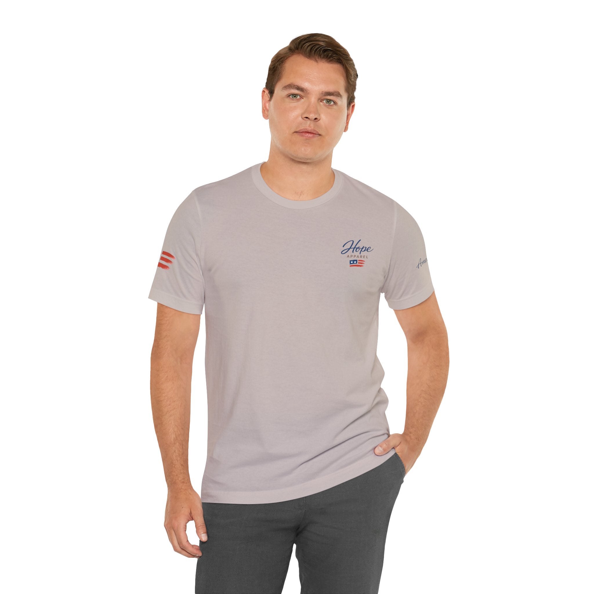 Hope Apparel Small Front - American Cursive Back Patriotic Tee - Unisex Jersey Short Sleeve Tee