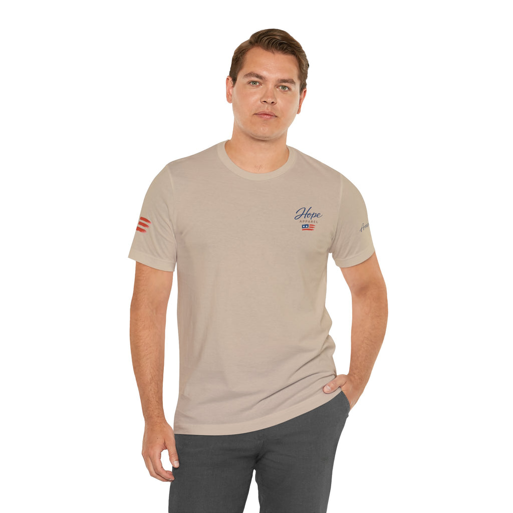 Hope Apparel Small Front - American Cursive Back Patriotic Tee - Unisex Jersey Short Sleeve Tee
