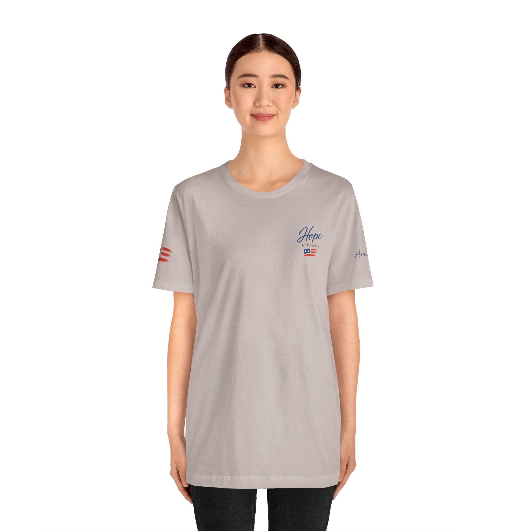 Hope Apparel Small Front - American Cursive Back Patriotic Tee - Unisex Jersey Short Sleeve Tee