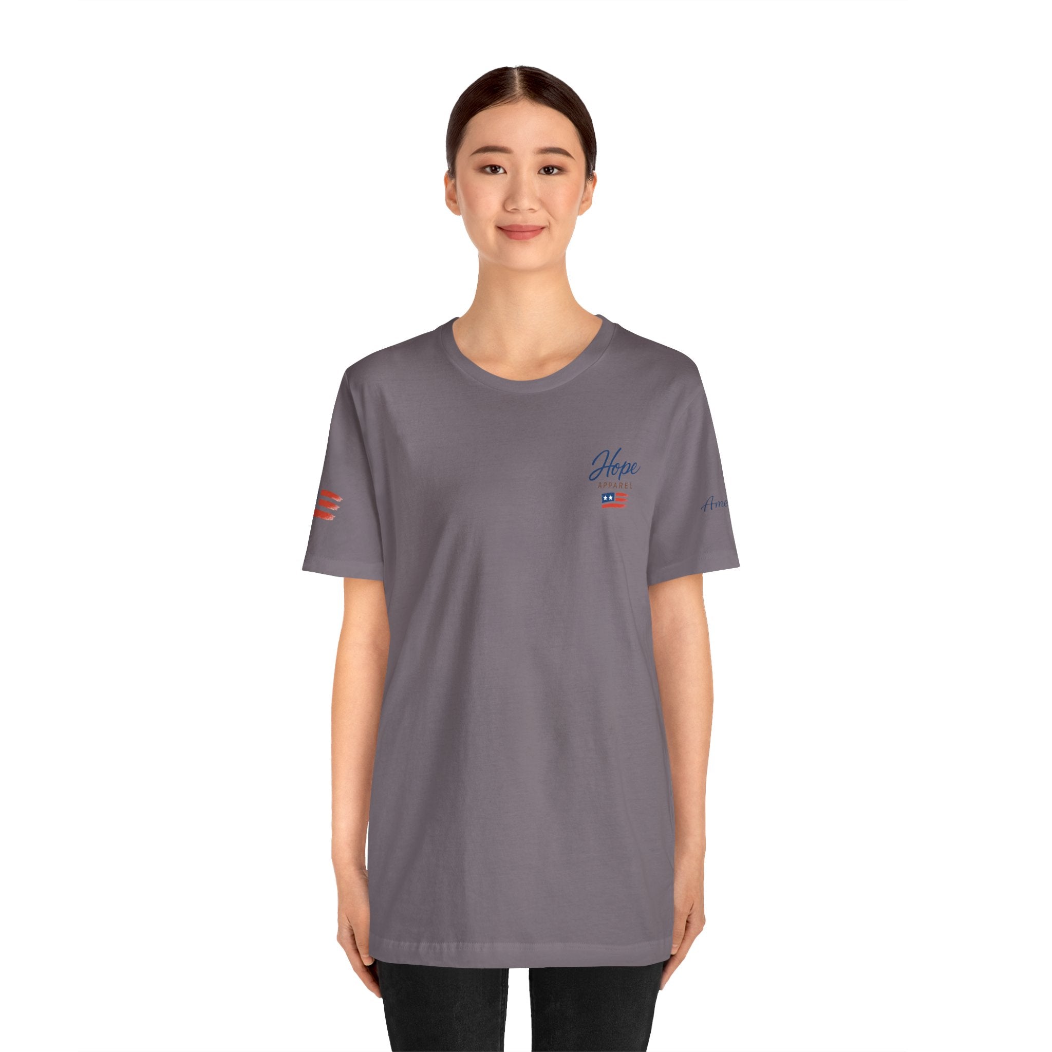 Hope Apparel Small Front - American Cursive Back Patriotic Tee - Unisex Jersey Short Sleeve Tee