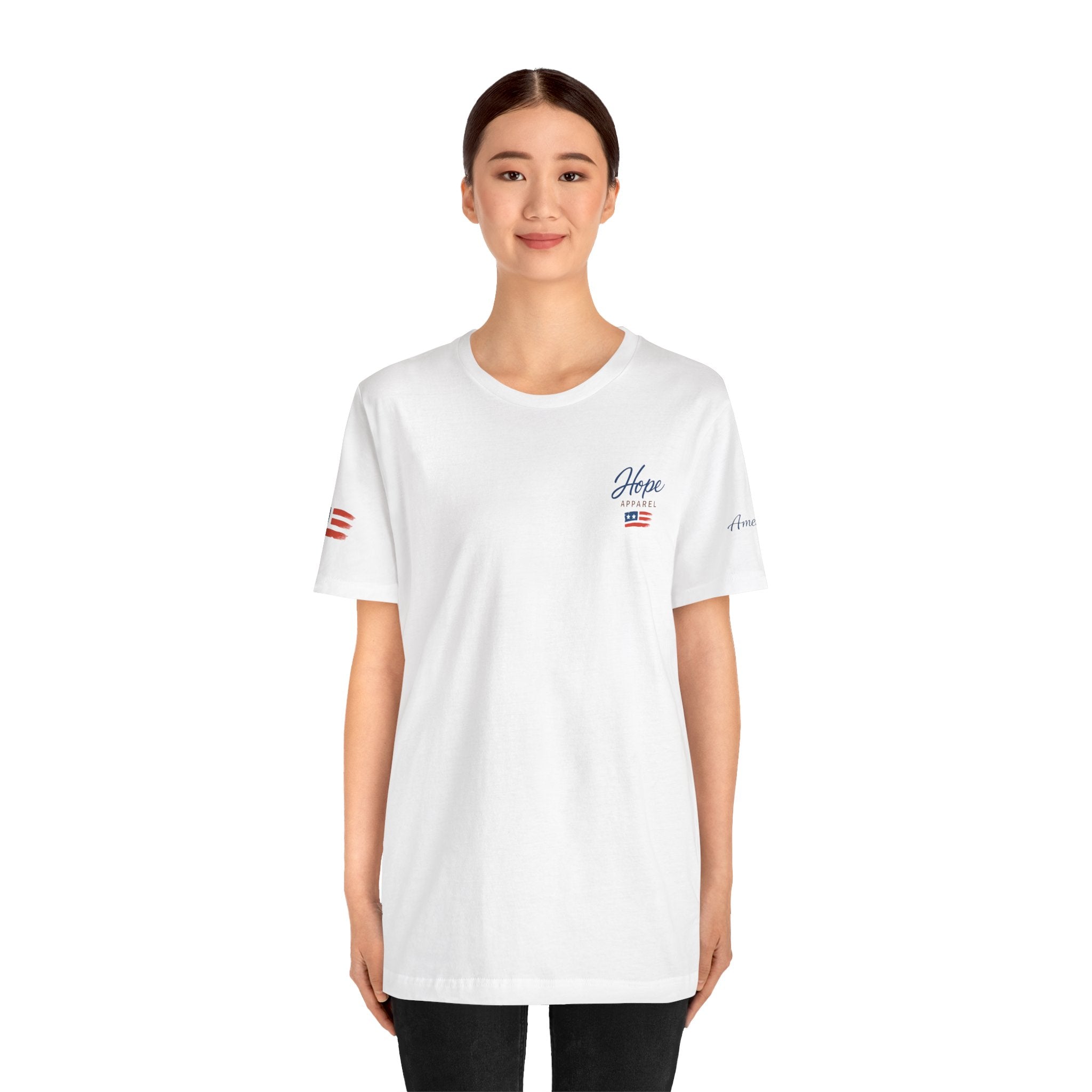 Hope Apparel Small Front - American Cursive Back Patriotic Tee - Unisex Jersey Short Sleeve Tee