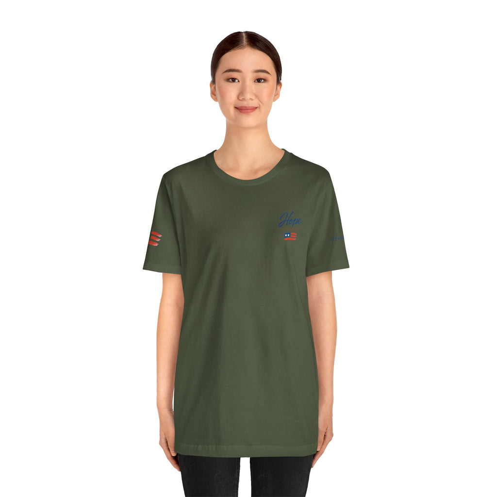Hope Apparel Small Front - American Cursive Back Patriotic Tee - Unisex Jersey Short Sleeve Tee