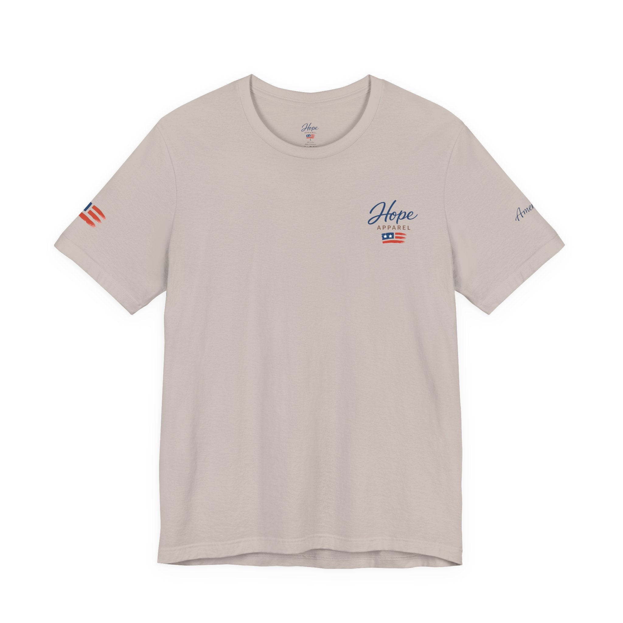 Hope Apparel Small Front - American Cursive Back Patriotic Tee - Unisex Jersey Short Sleeve Tee