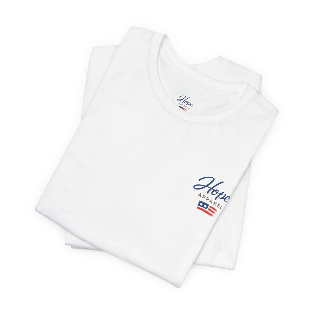 Hope Apparel Small Front - American Cursive Back Patriotic Tee - Unisex Jersey Short Sleeve Tee