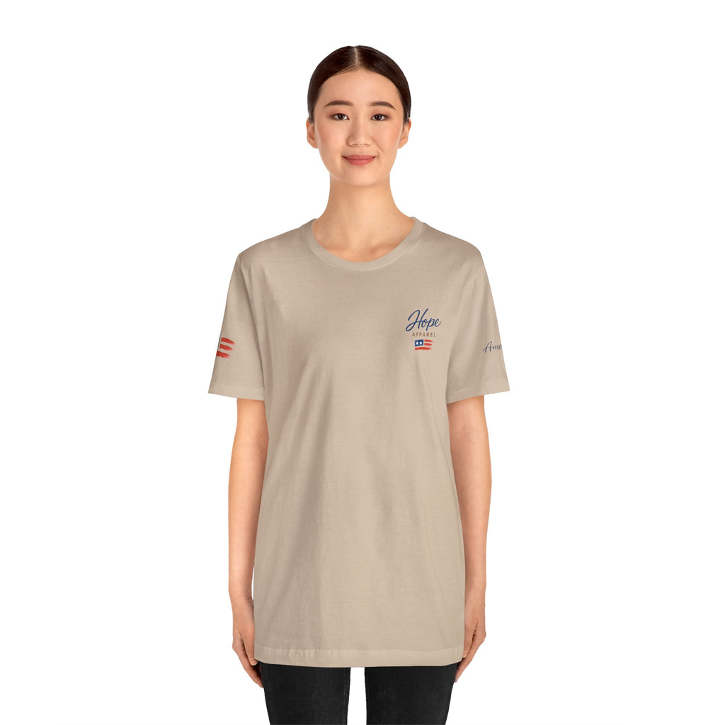 Hope Apparel Small Front - American Cursive Back Patriotic Tee - Unisex Jersey Short Sleeve Tee