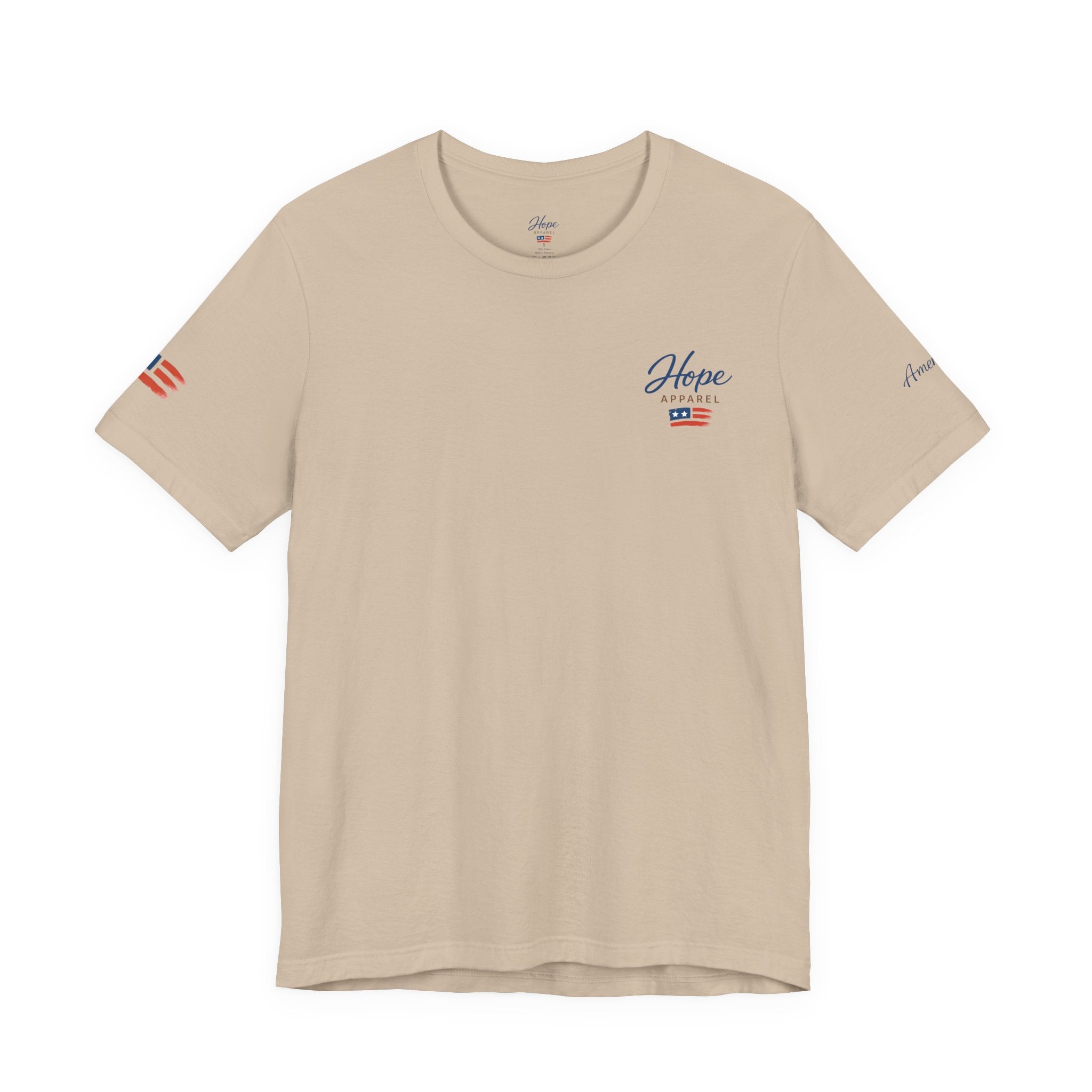 Hope Apparel Small Front - American Cursive Back Patriotic Tee - Unisex Jersey Short Sleeve Tee