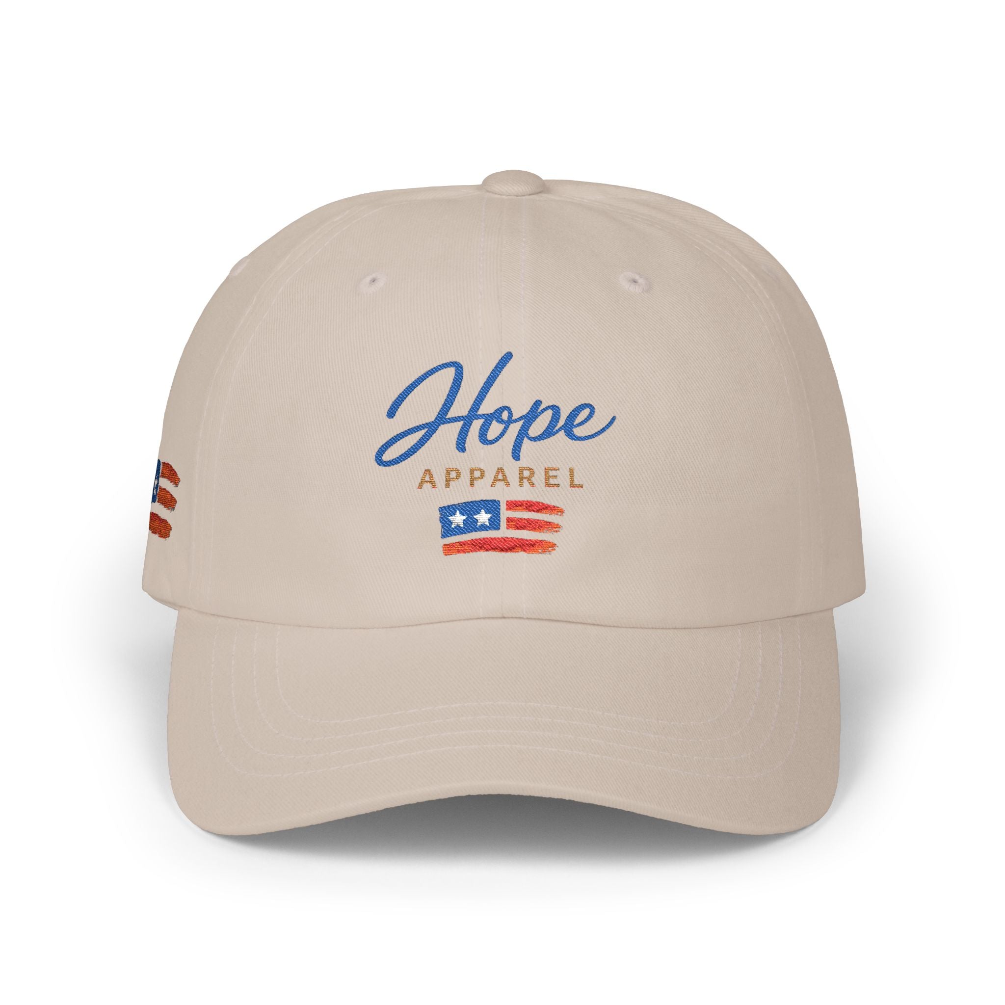 Hope Apparel embroidered American flag Dad Cap | white cotton baseball hat