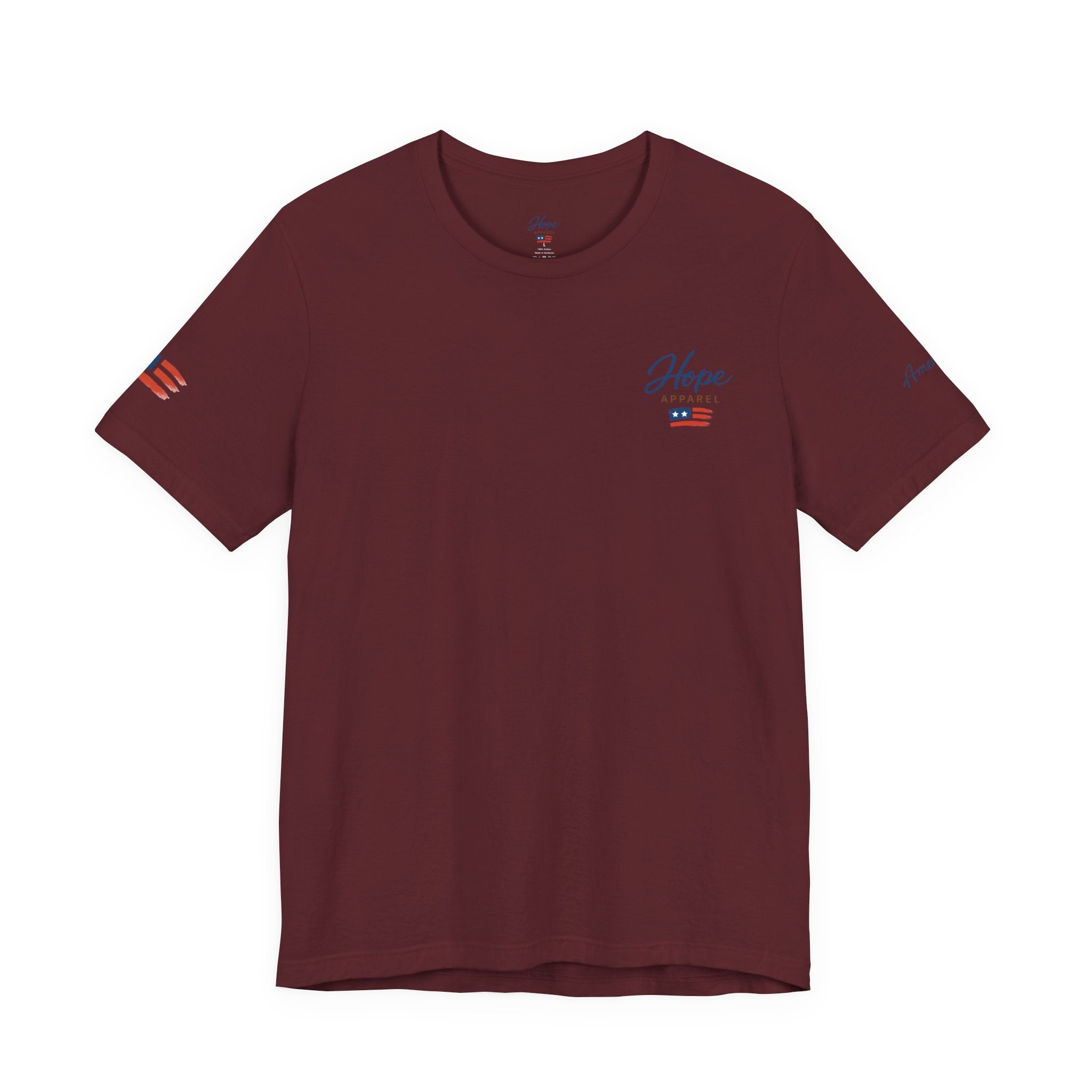 Hope Apparel Small Front - American Cursive Back Patriotic Tee - Unisex Jersey Short Sleeve Tee